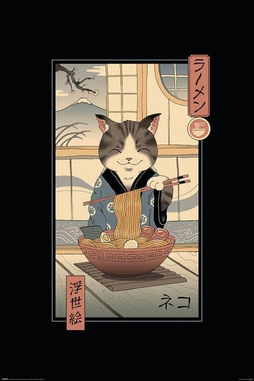 Poster art print Vincent Trinidad - Neko Ramen Ukiyoe 61x91,5 cm