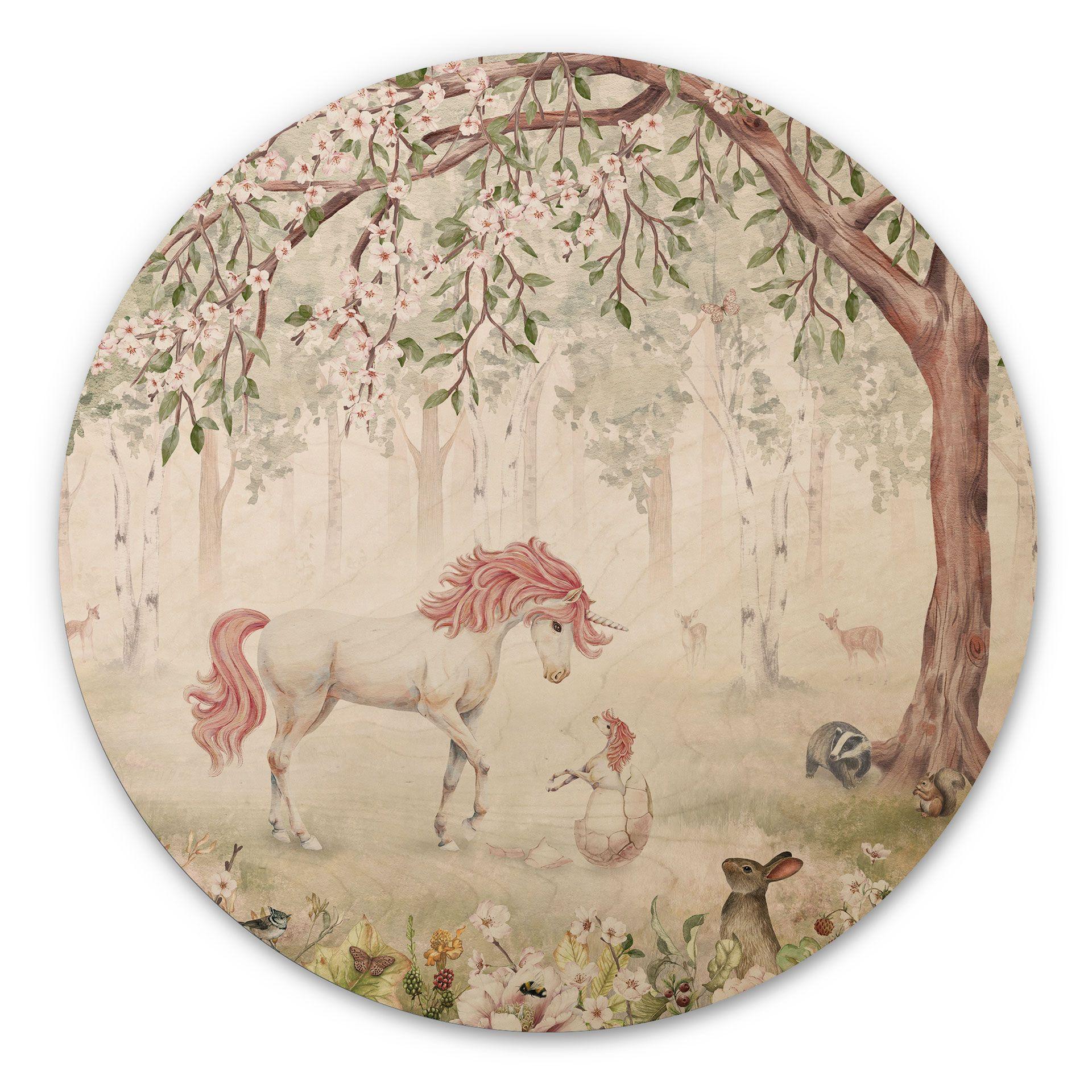 Cuadro de madera bosque de cuento con unicornios - Kikki Belle - Redondo