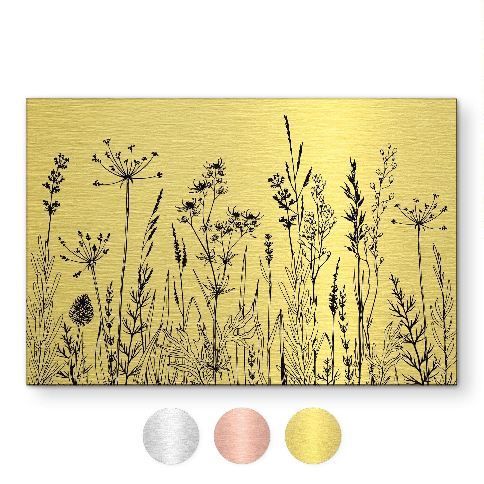 Geborsteld Alu-Dibond met goud-, zilver- & kopereffect - Veldbloemen illustratie