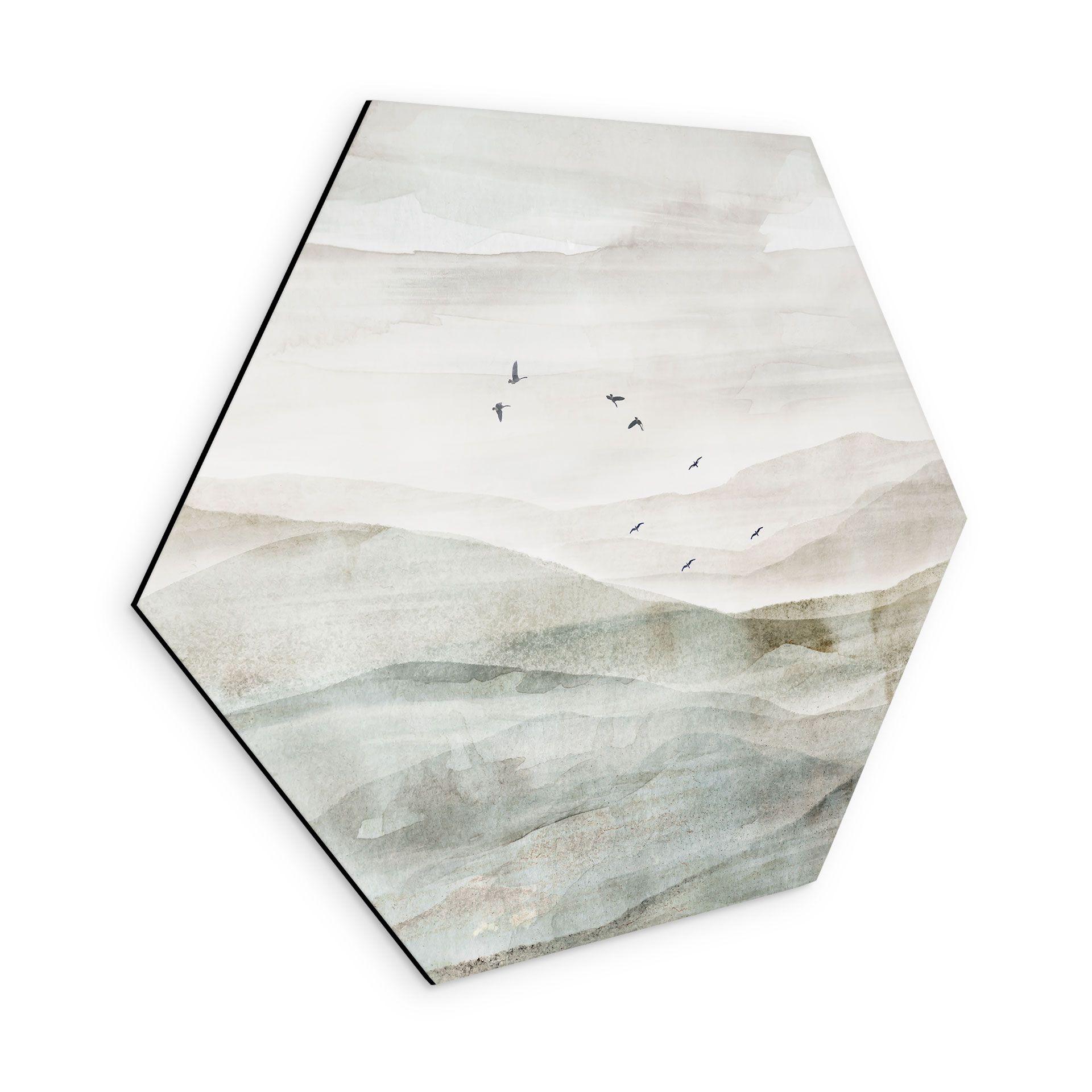 Wanddecoratie Misty Mountain Landschap Aquarel - Ms Tiff - Alu-Dibond