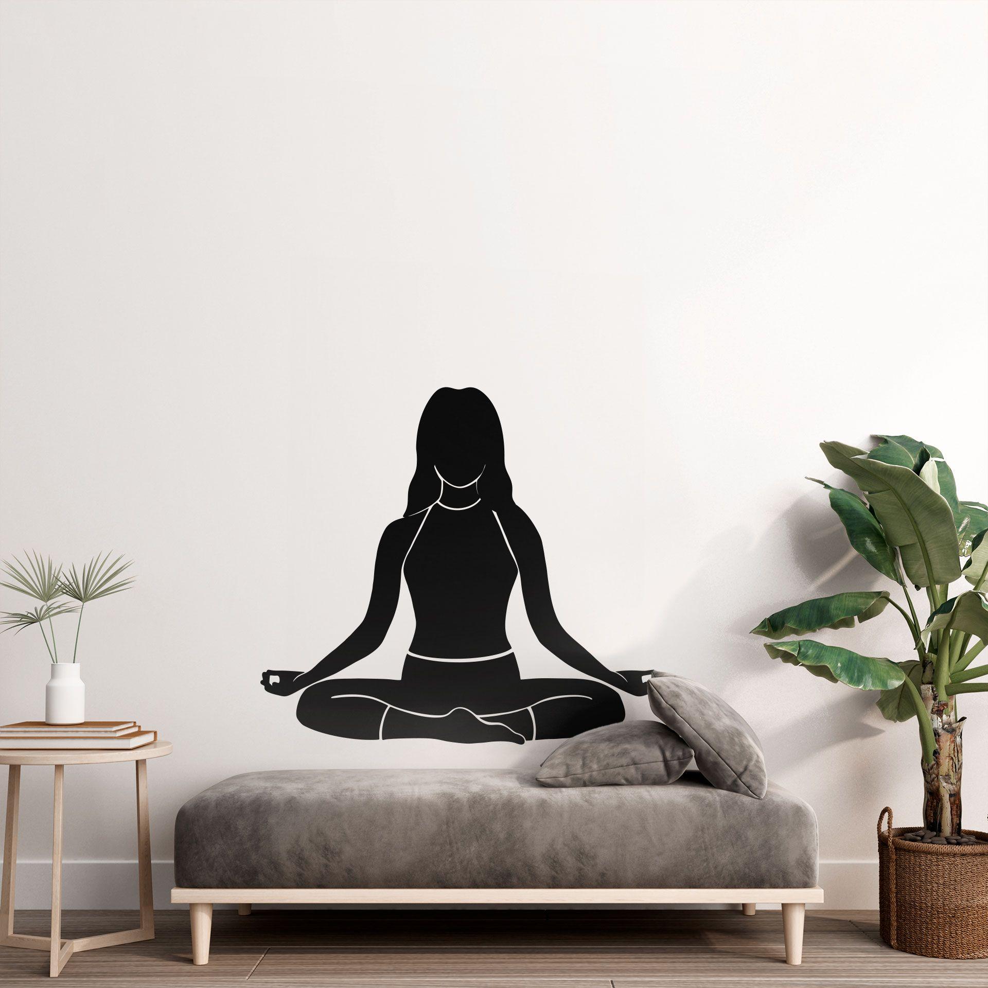 Wallsticker yoga siddende stilling af den kloge silhuet monokrom