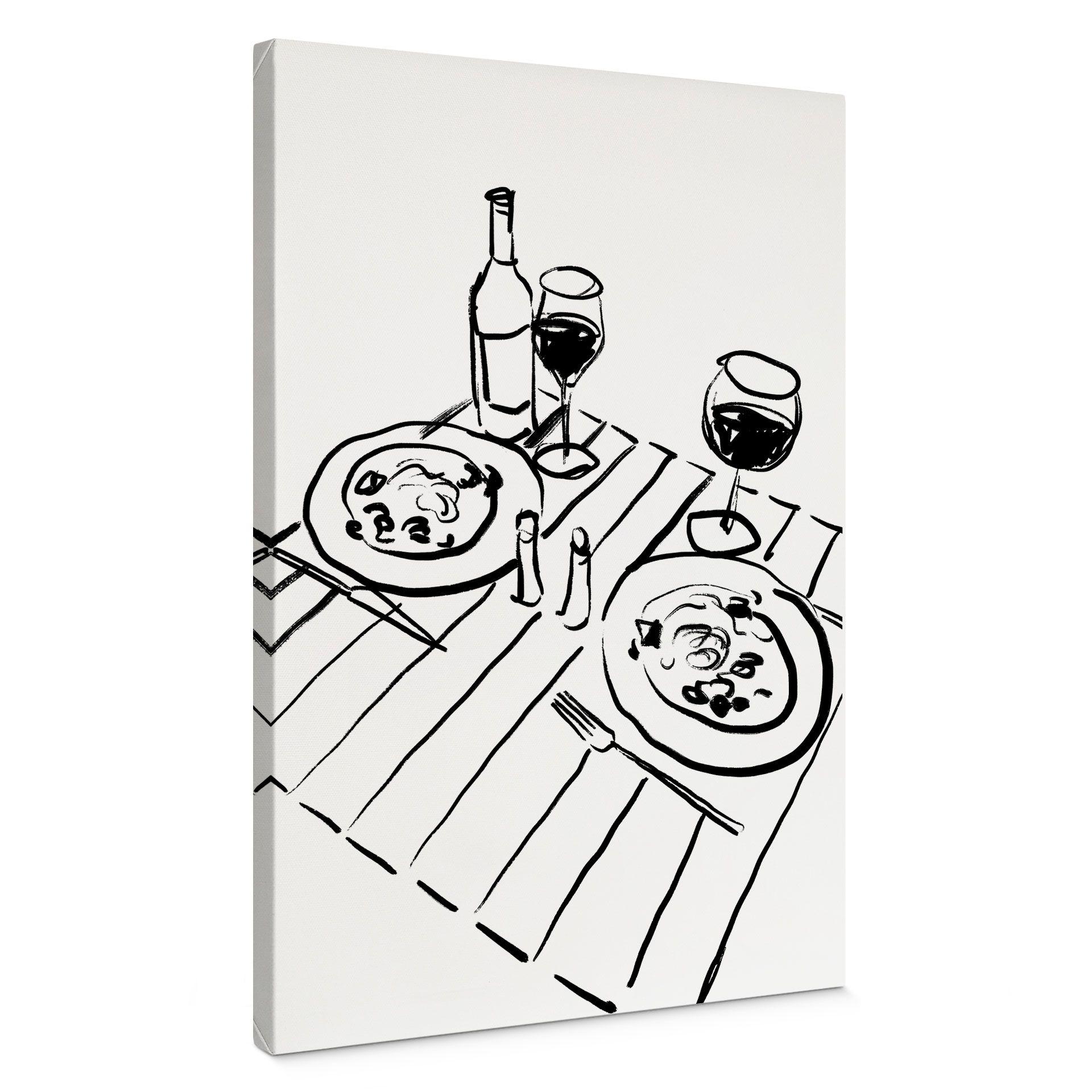 Lienzo bodegón cena con vino - Treechild