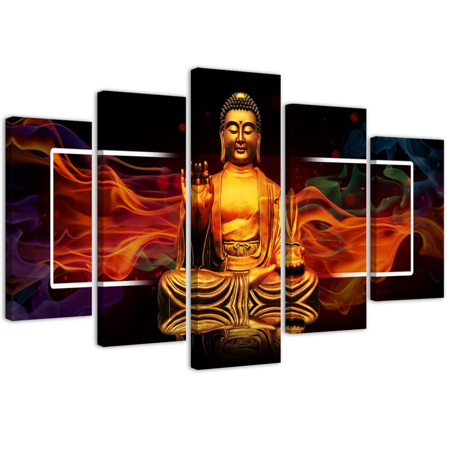 5 stykke lærredstryk Buddha Golden Abstraktion