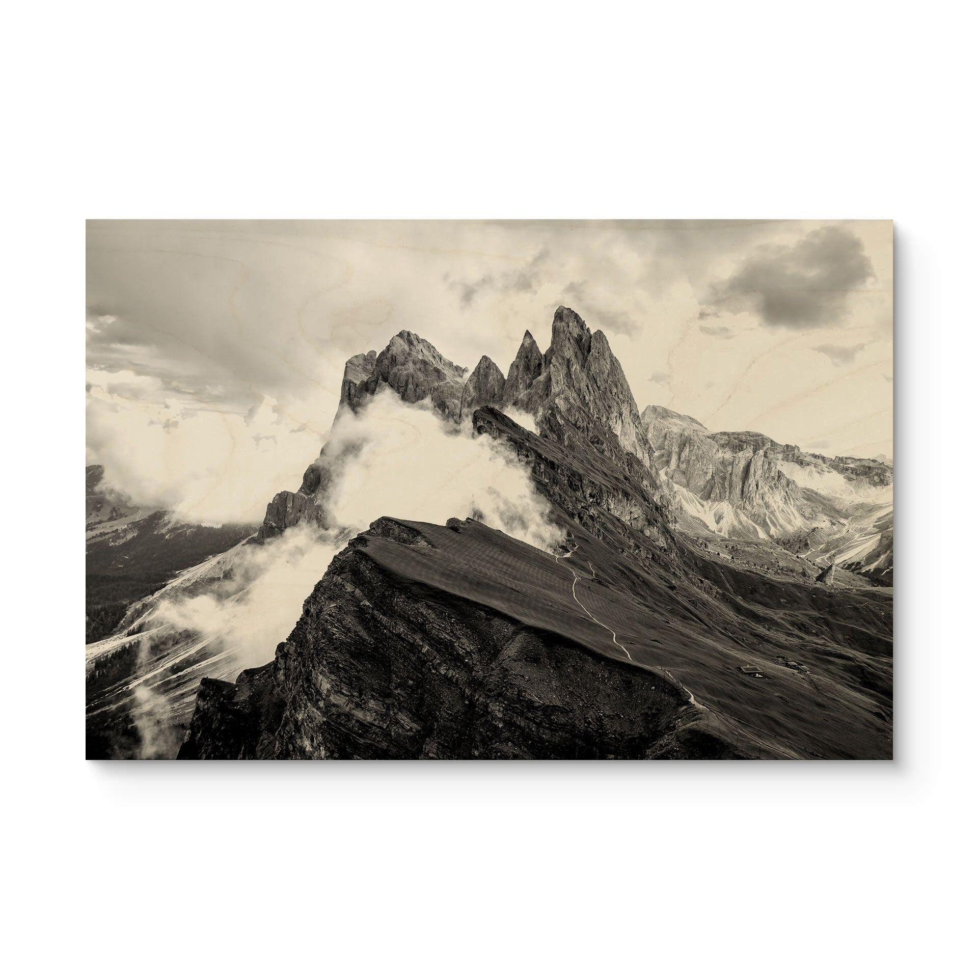 Cuadro de madera vista de los Alpes - paisaje montañoso de los Dolomitas