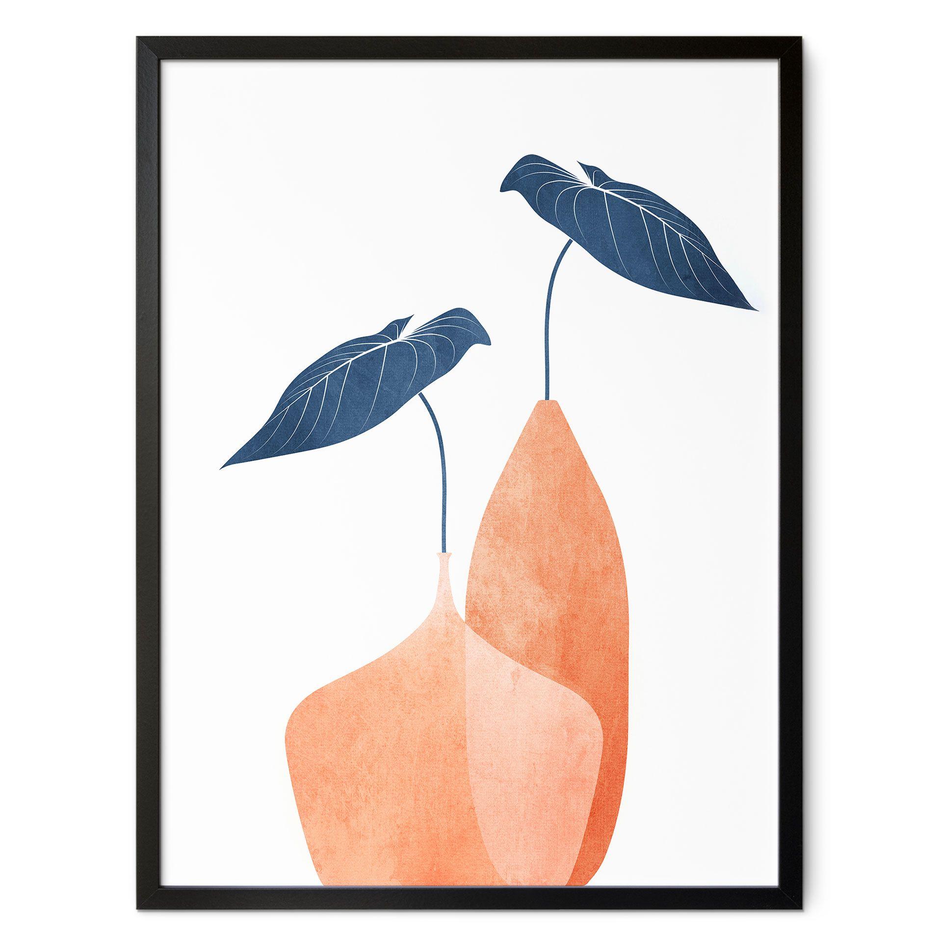 Póster Hojas de Monstera en dos jarrones color albaricoque - Kubistika