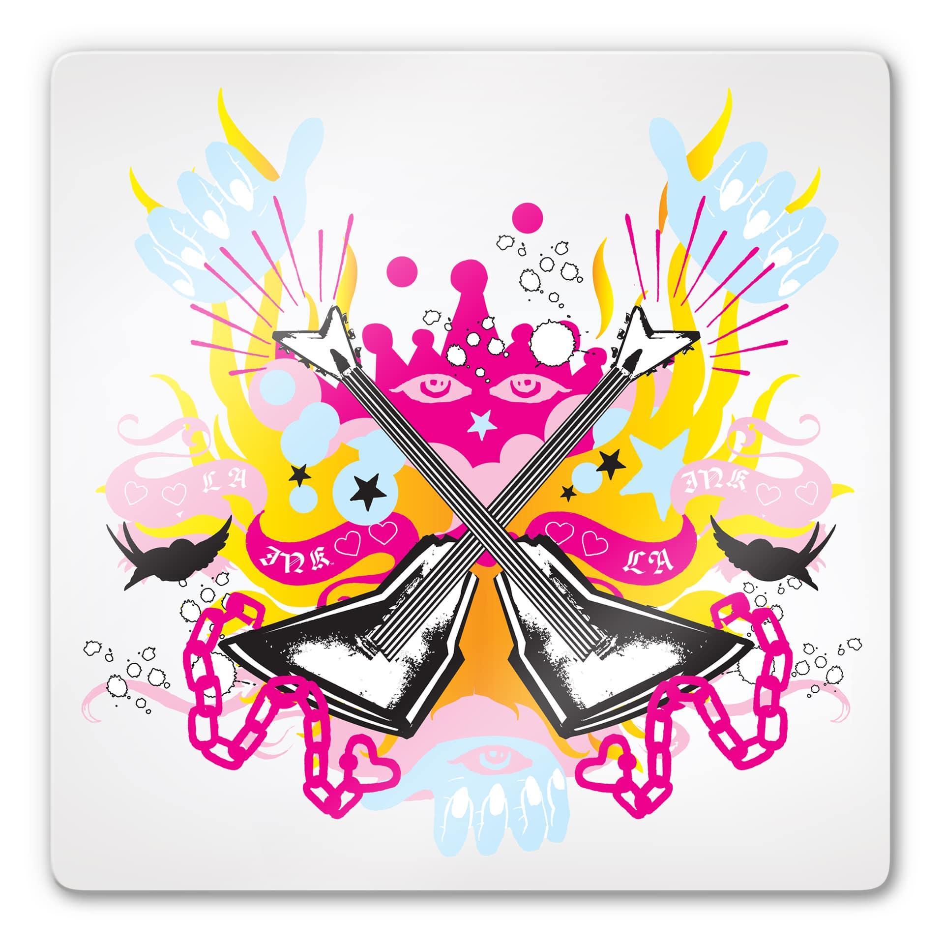 Tableau en verre - LA Ink - Guitares dans un chaos multicolore