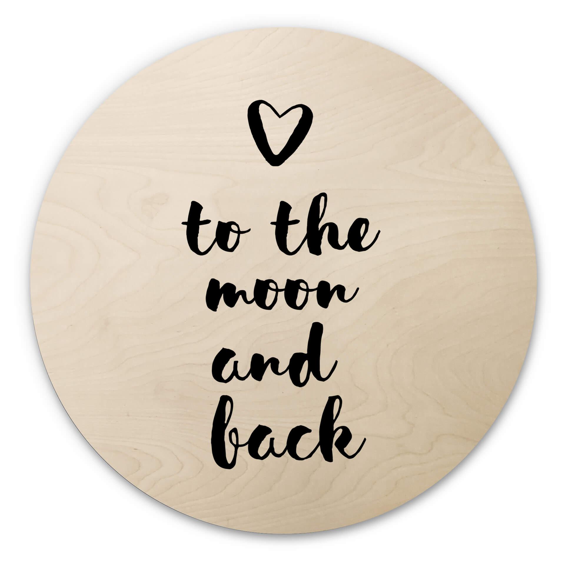 Cuadro de madera Love to the moon and back - Redondo