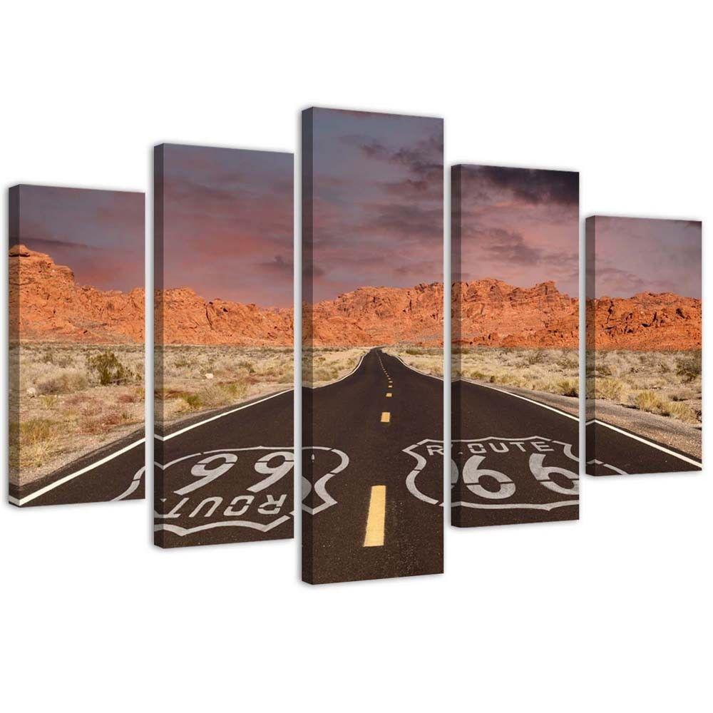 Lærredstryk 5 stykker, Route 66 Road Landscape