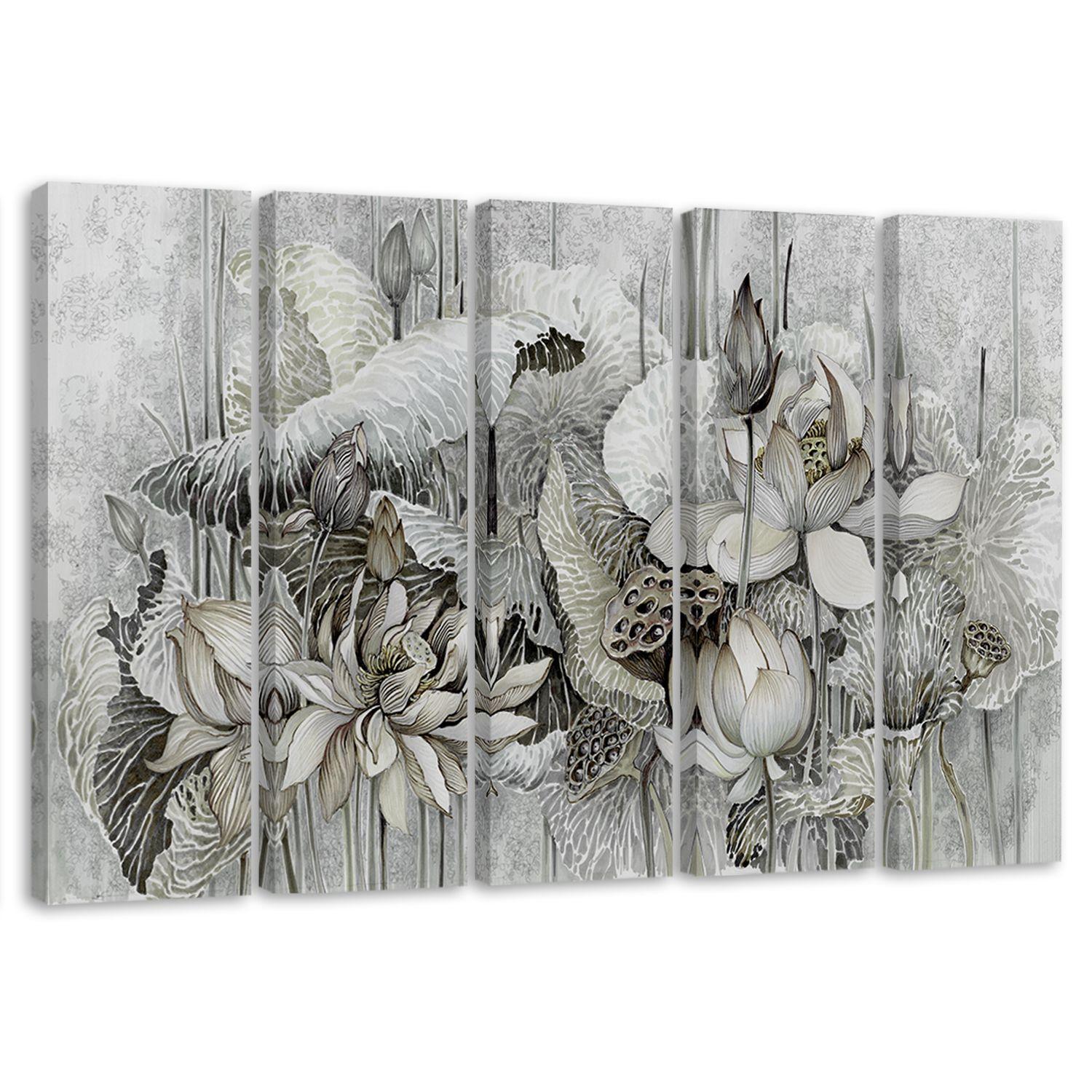 5 stykke lærredstryk, Saint Lotus-blomster