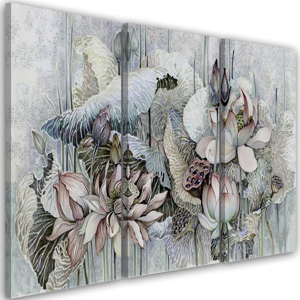 3 stykke lærredstryk, Saint Lotus-blomster