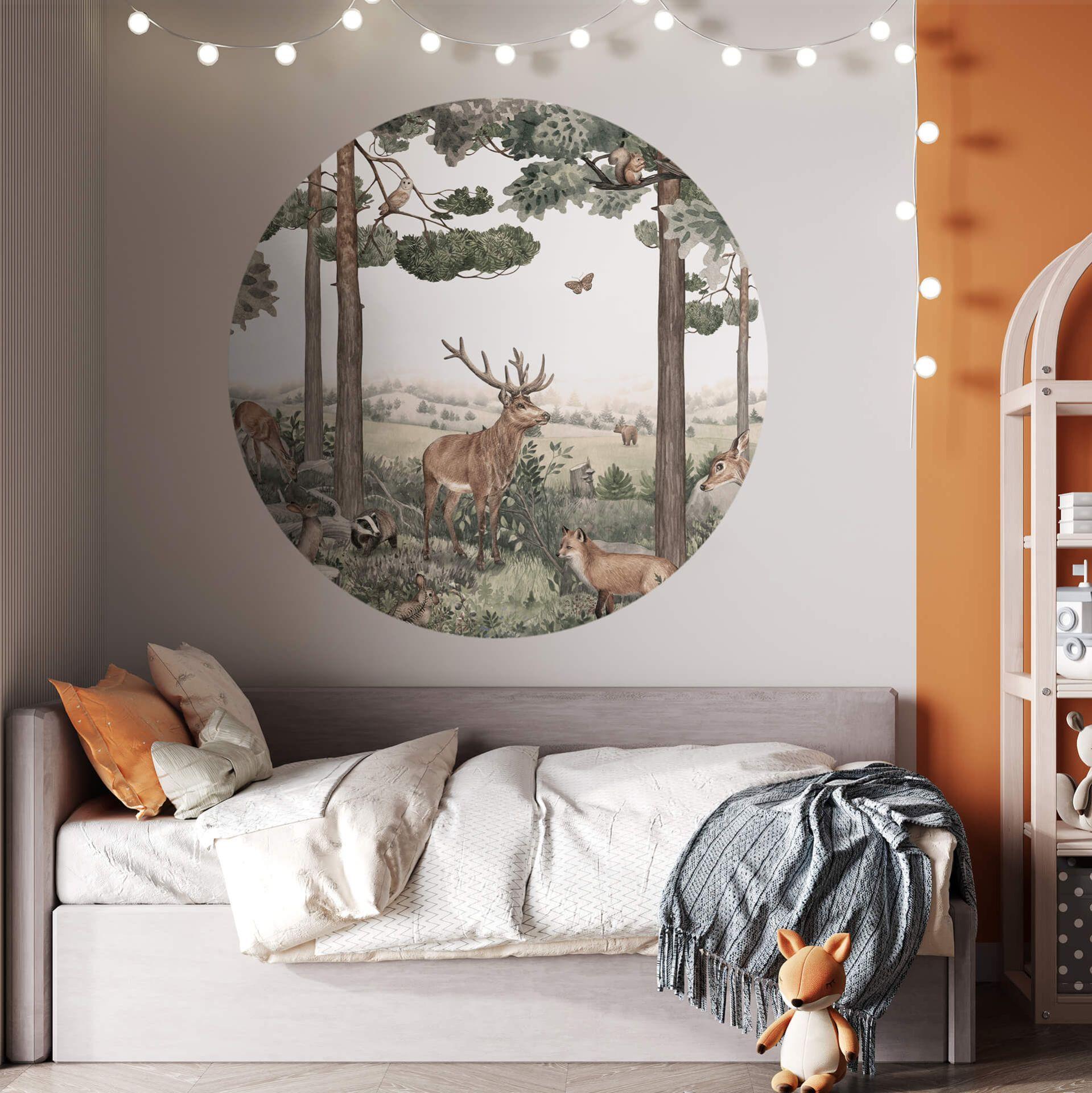 Vinilo decorativo Kikki Belle - Animales autóctonos en el bosque - Redondo