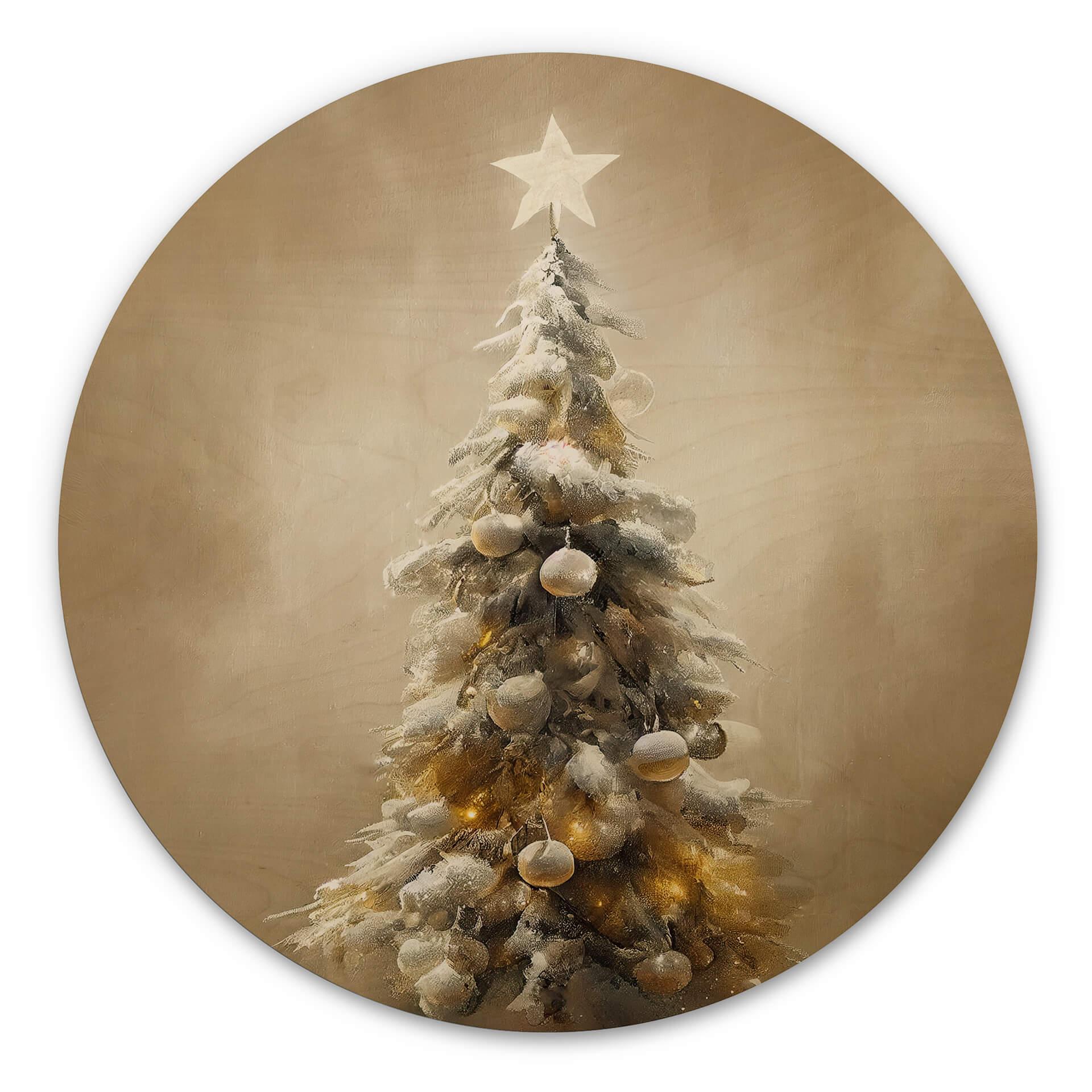 Cuadro de madera Árbol de Navidad dorado - Treechild - Redondo