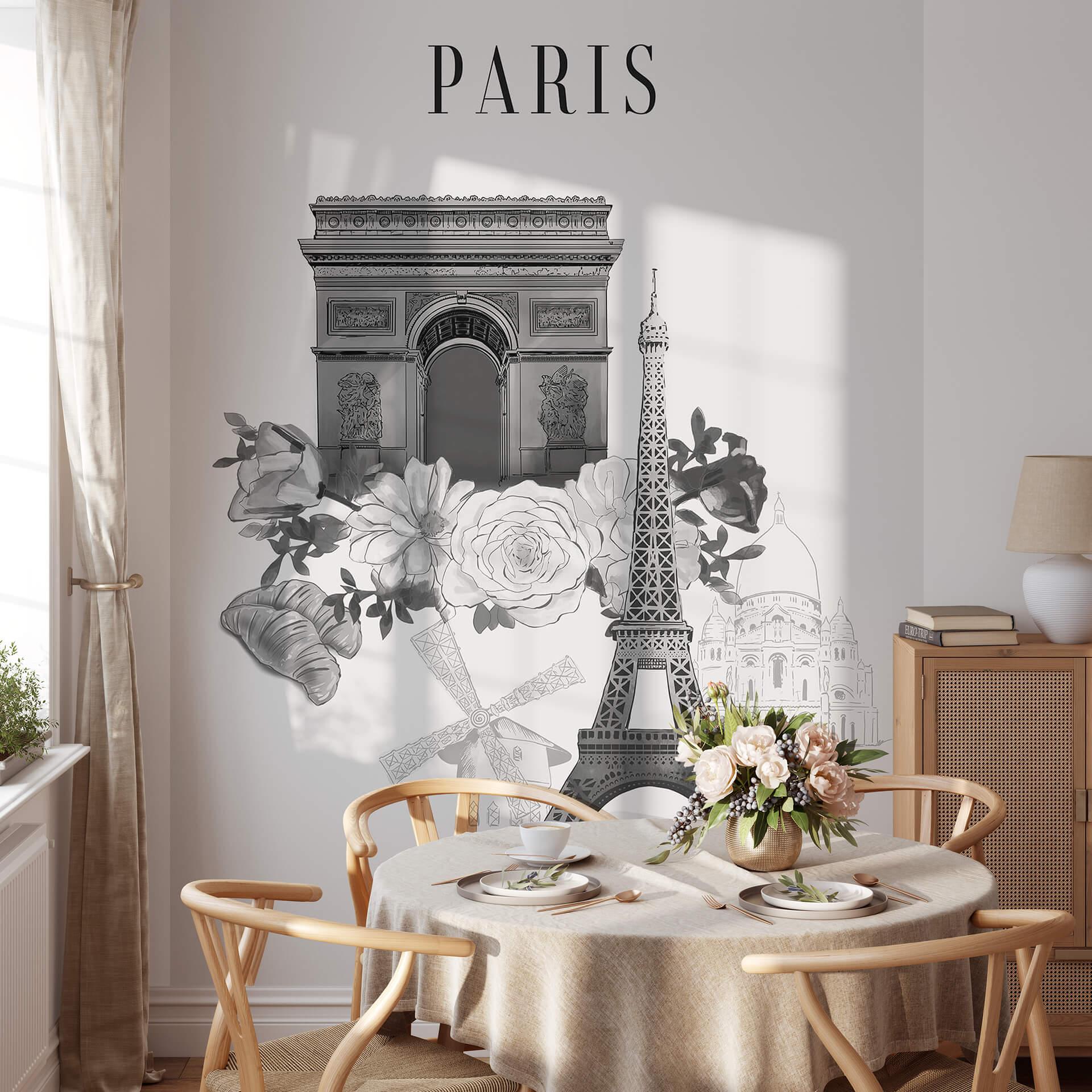 Fototapet Love your City - Paris Sort/hvid