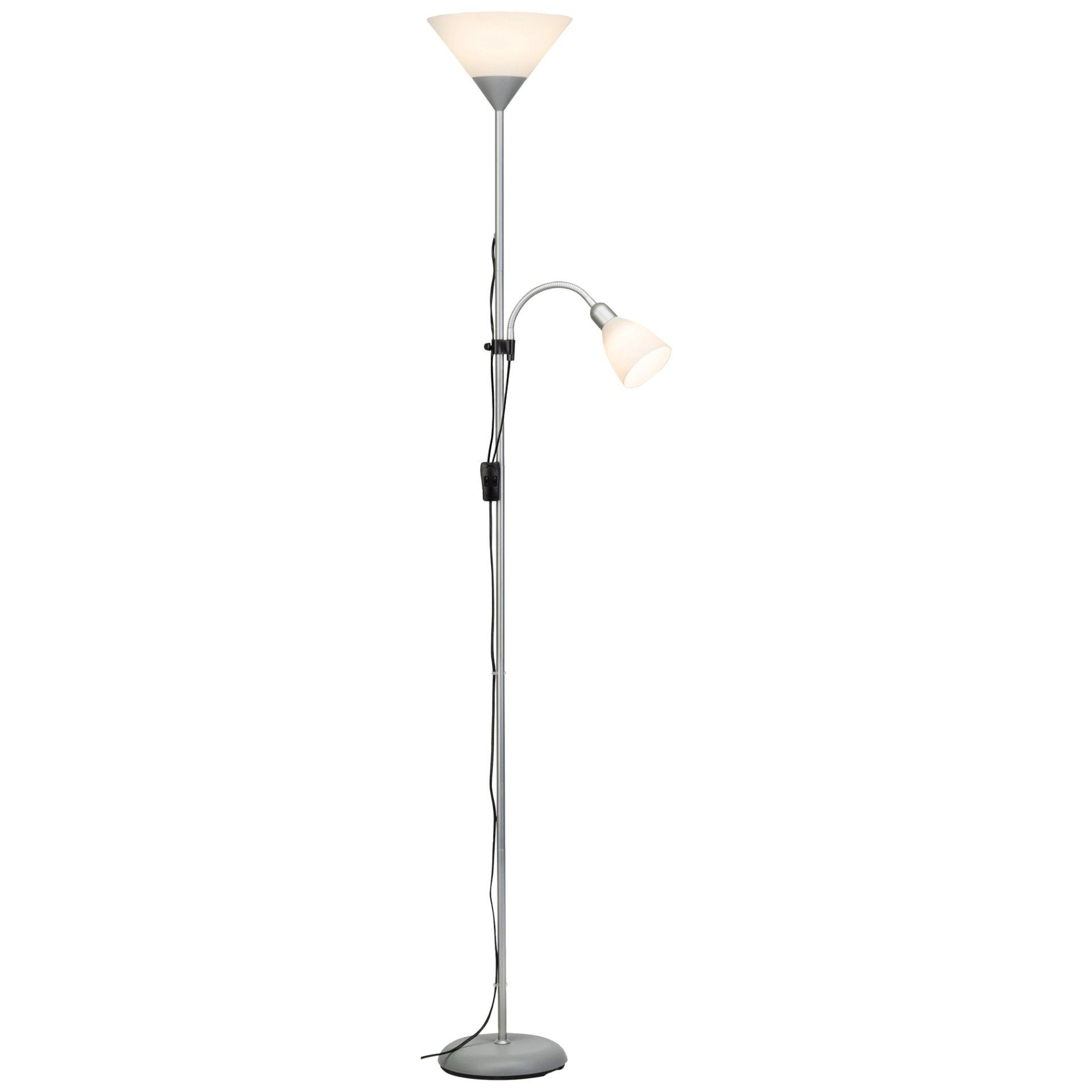 Deckenfluter mit Leselampe Oskar, weiß, 180 x 25 cm, Metall Stehlampe