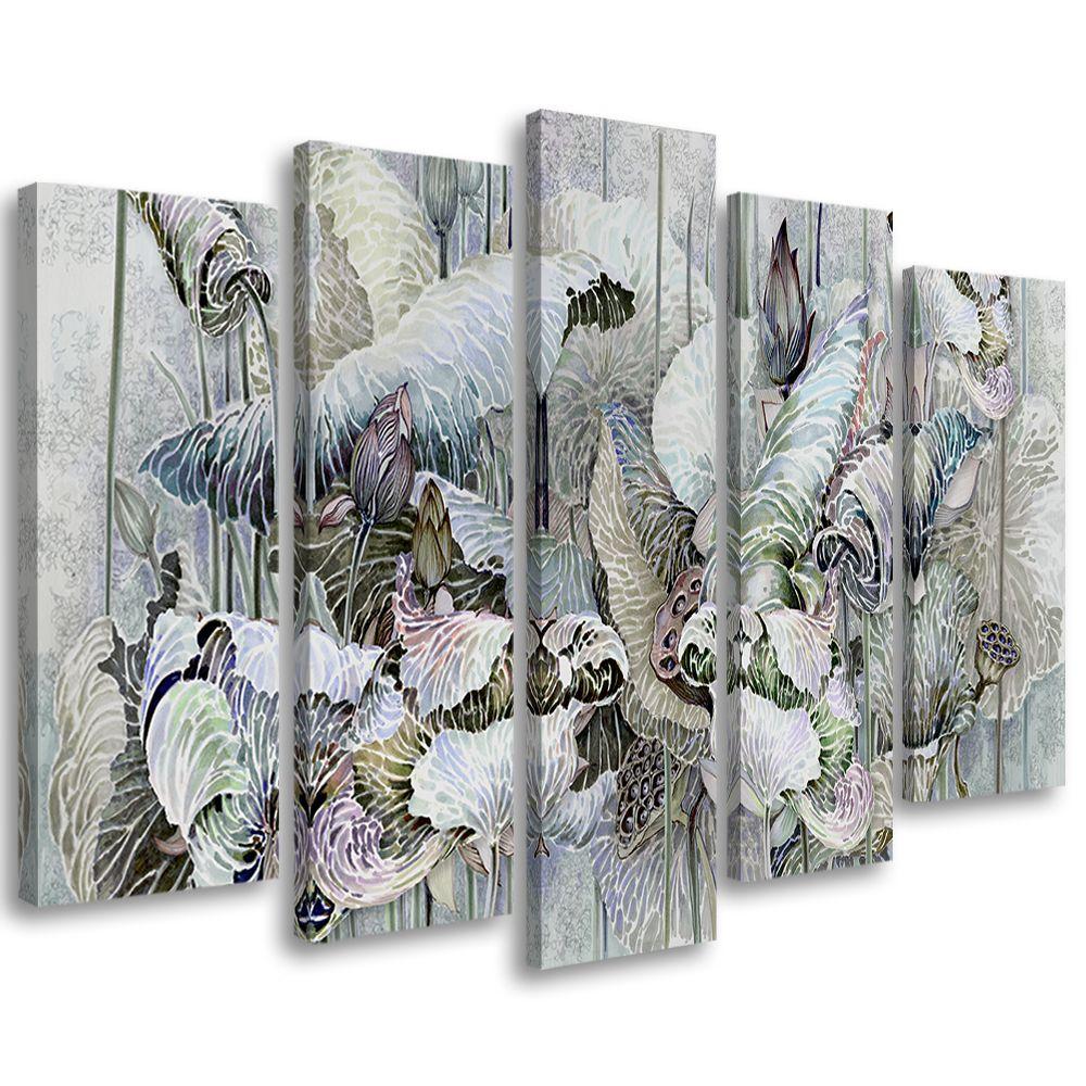 5 stykke lærredstryk, Saint Lotus-blomster