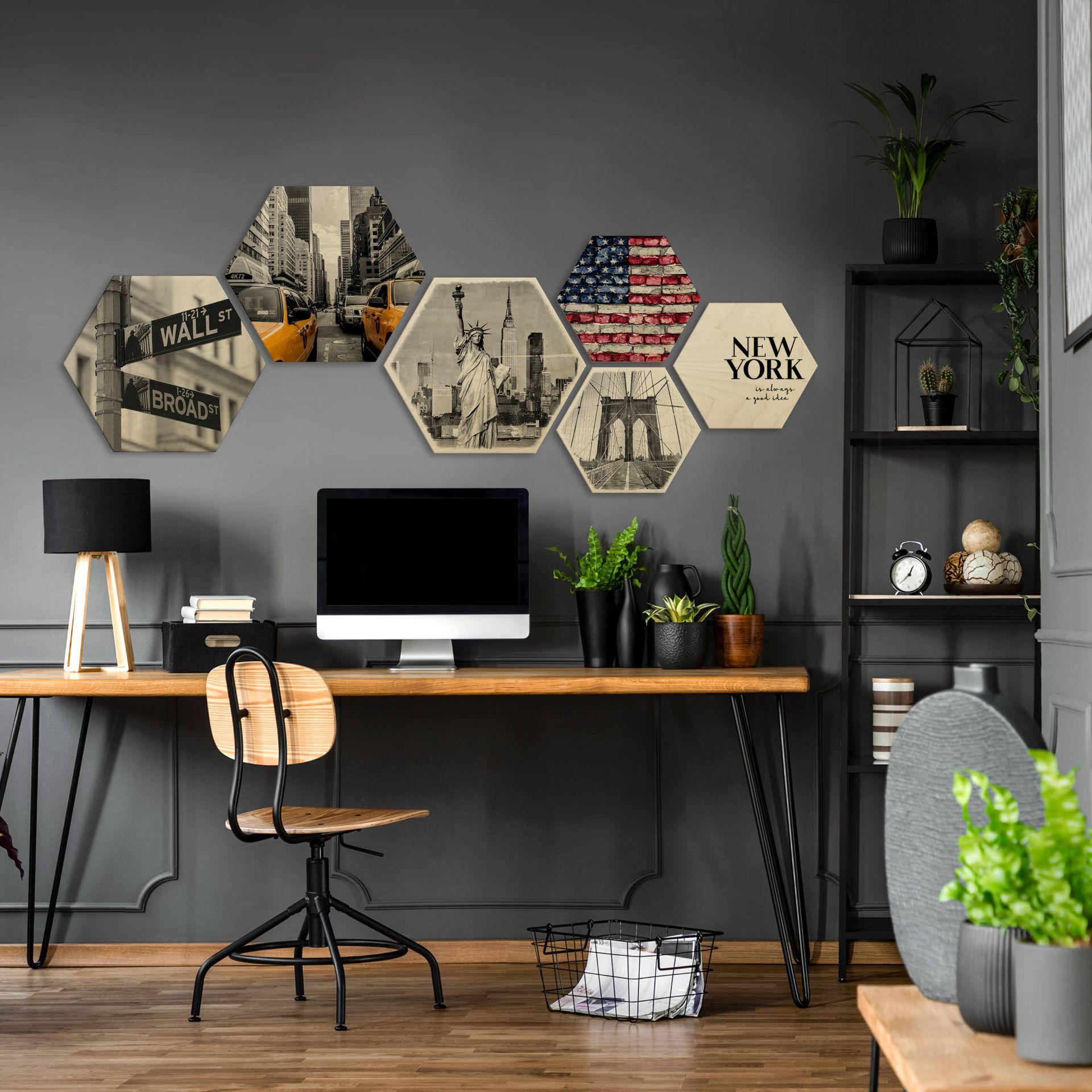 Hexagon Hout - set van 6 - New York