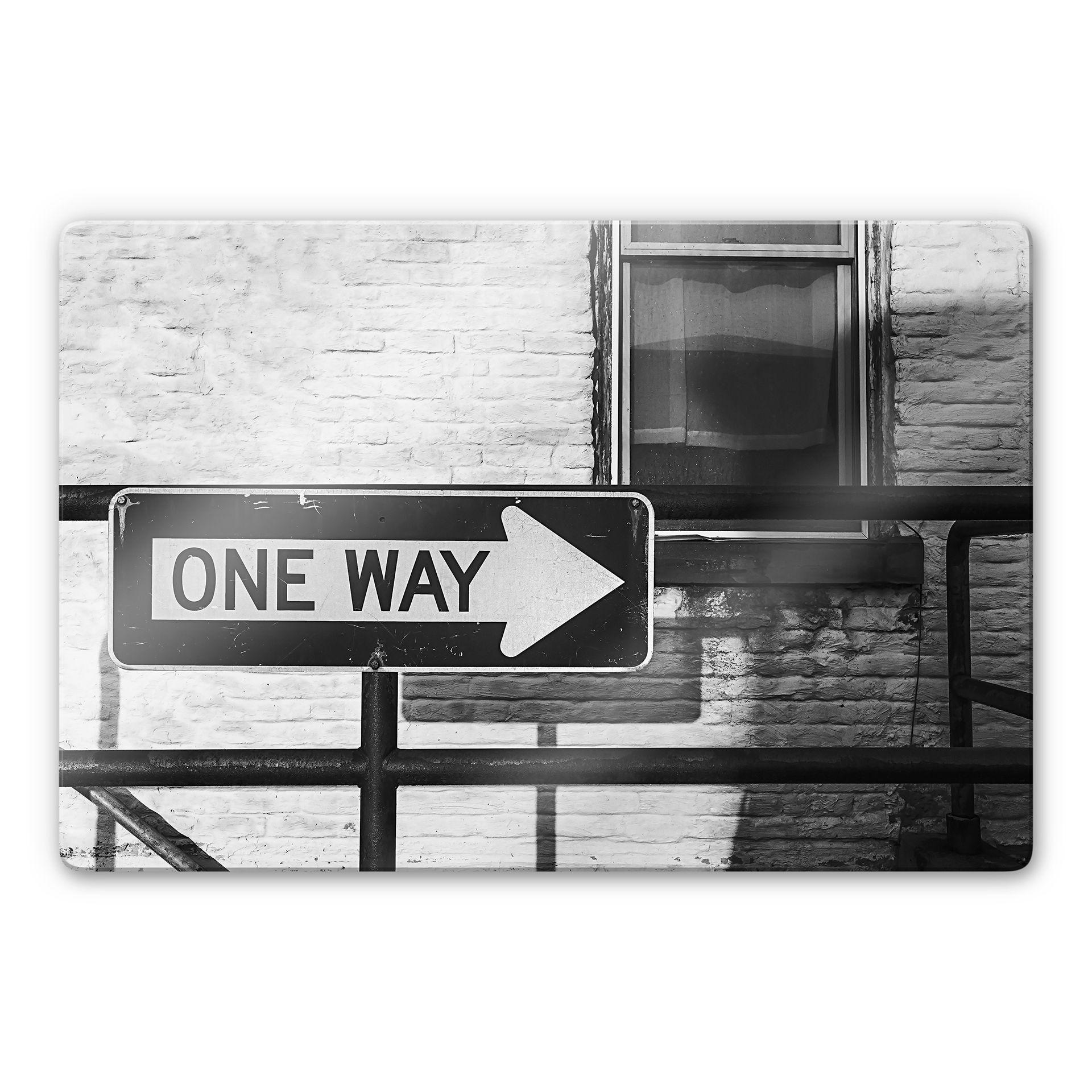 Glasschilderijen Street Sign One Way