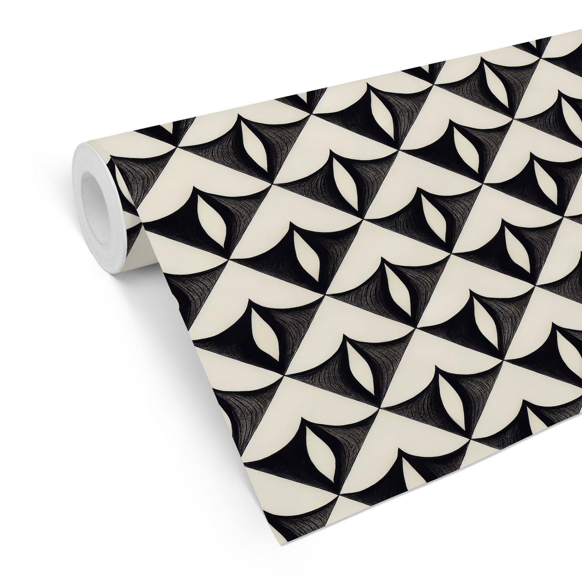 Tapet med mønster Geometriske ornamenter i sort-beige - Treechild