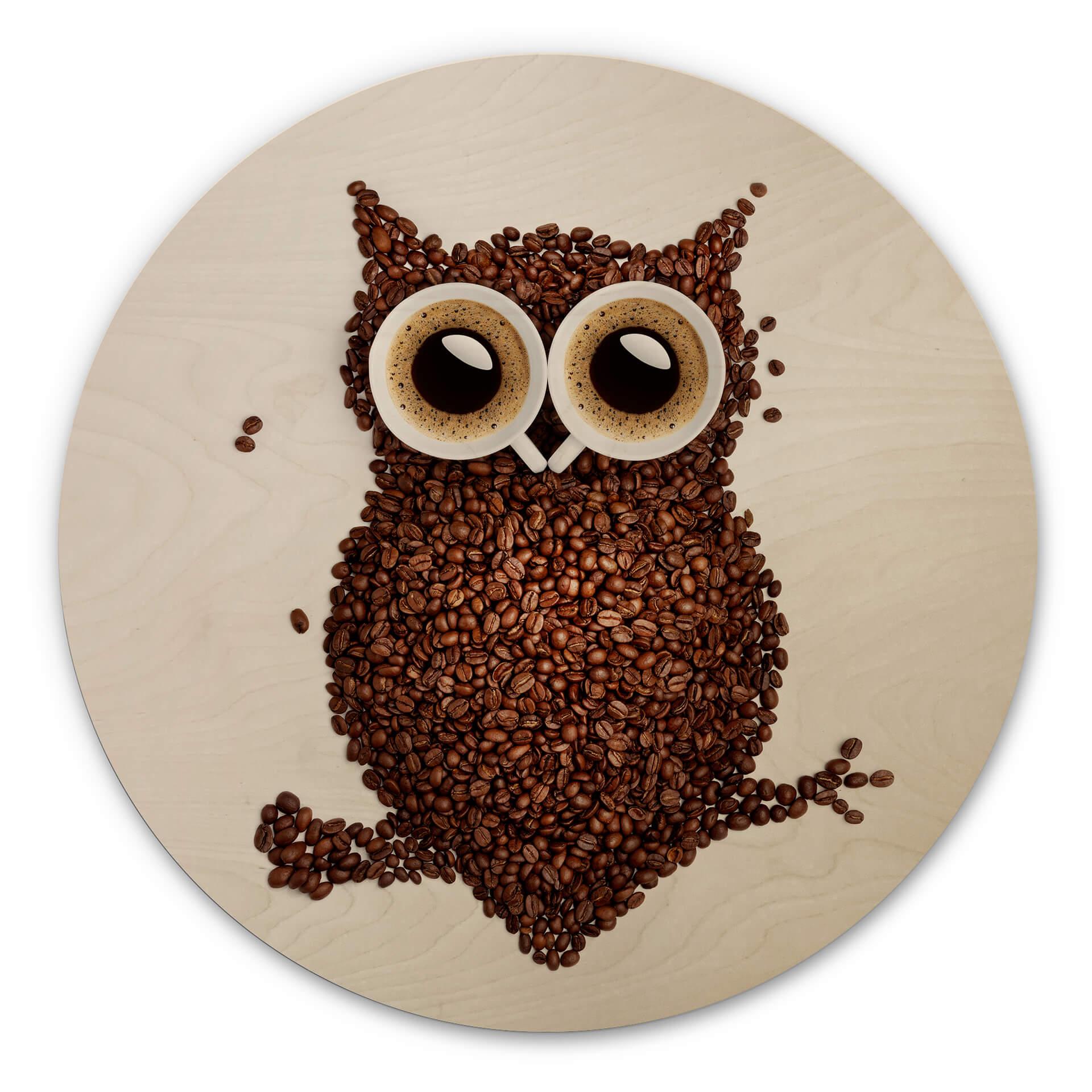 Billede af træ kaffe ugle - rund