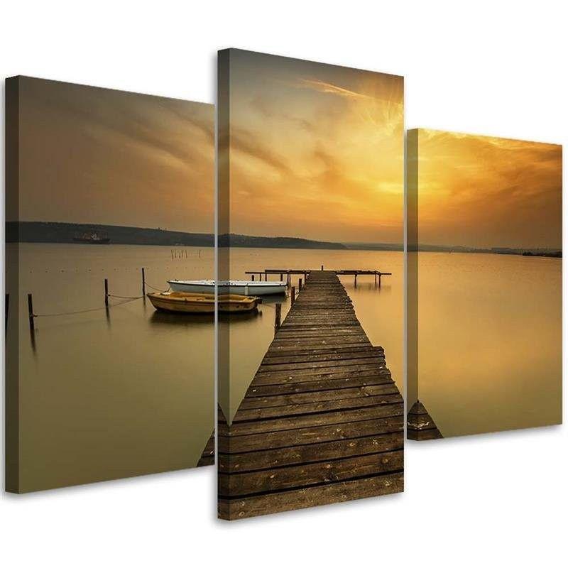 3 stykke lærredstryk, Jetty Boat Lake Sunset