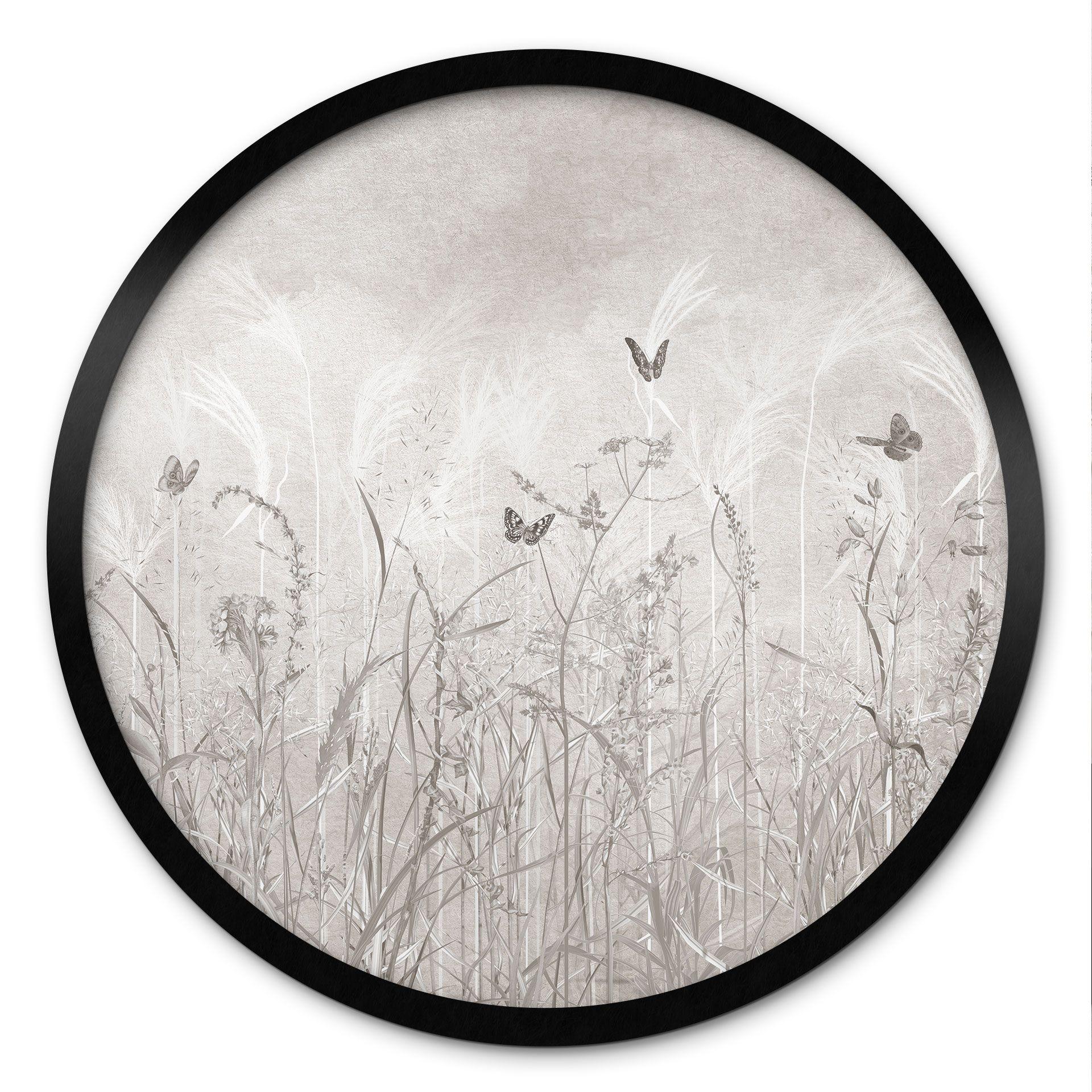 Poster wilde bloemenweide met vlinders in Scandinavisch ontwerp - Ms Tiff - Rond