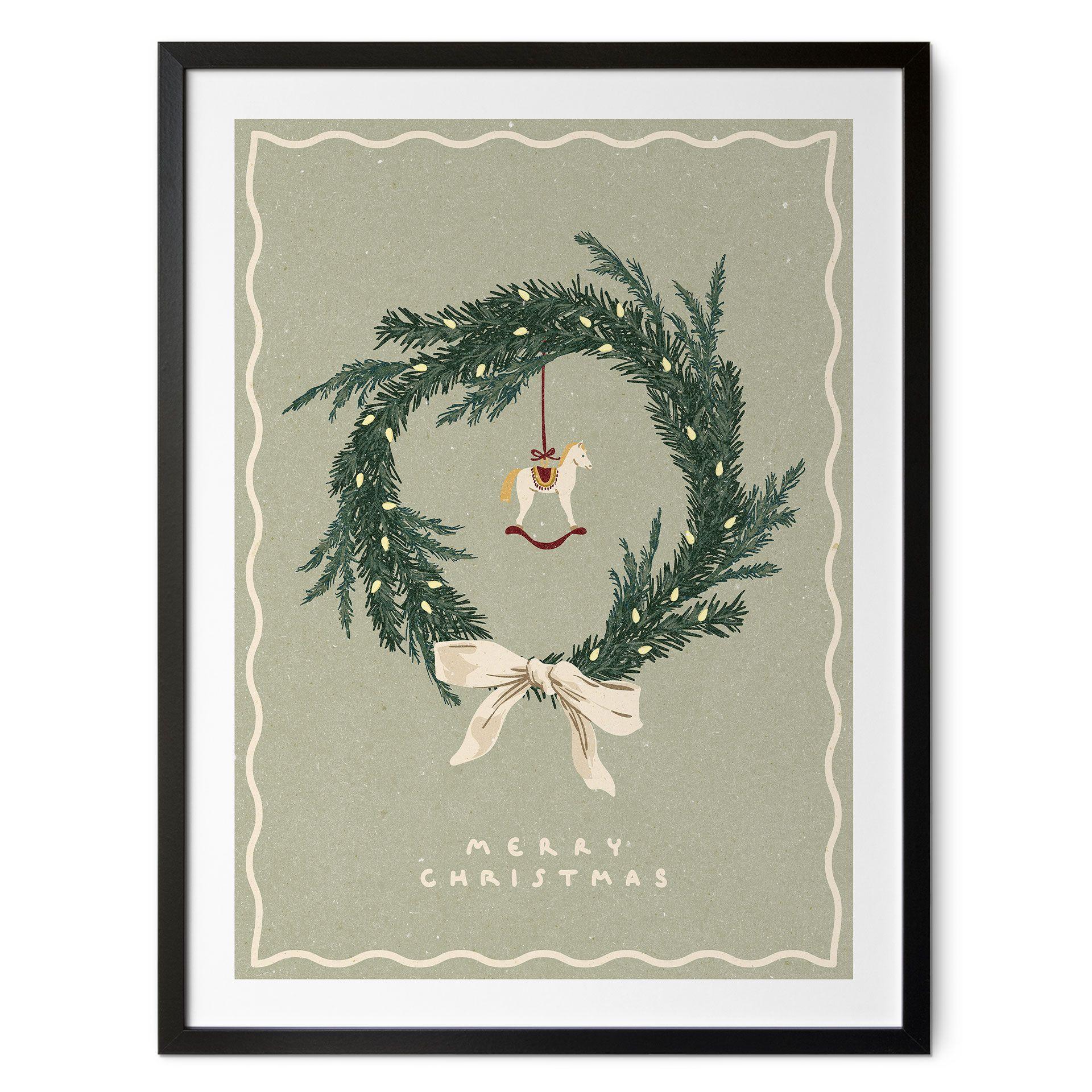 Póster para el salón - Corona de Navidad con caballo balancín - NKTN