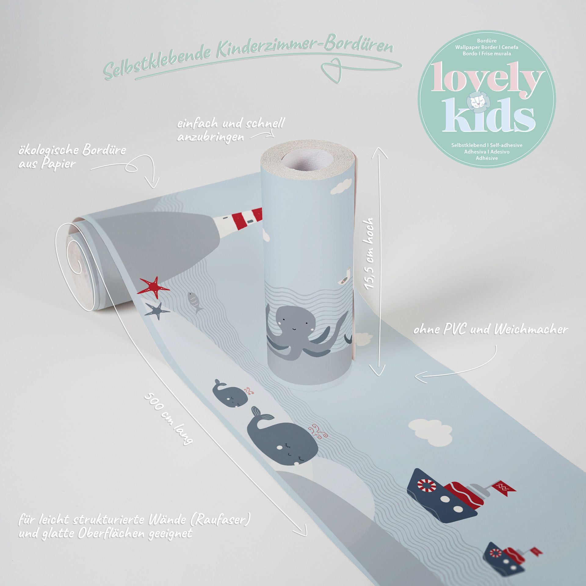A.S. Création Lovely Kids Frise autocollante enfant - Gris, Rouge