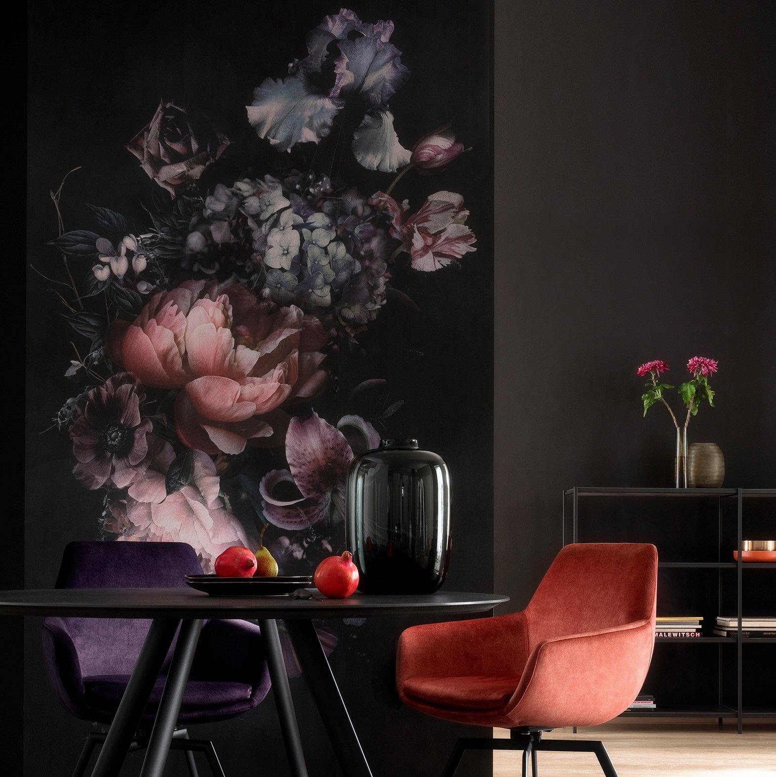 Sort blomstertapet Fototapet til stue Soveværelse 2,70 x 1,59 cm