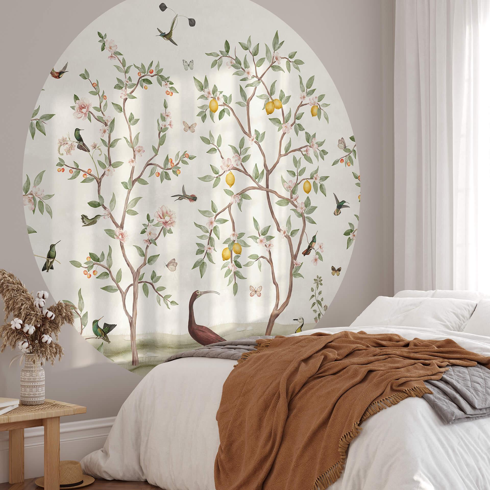 Fototapet - Rundt Sir Edward - Lemon Tree Chinoiserie - vliesetapet/selvklæbende non-woven tapet