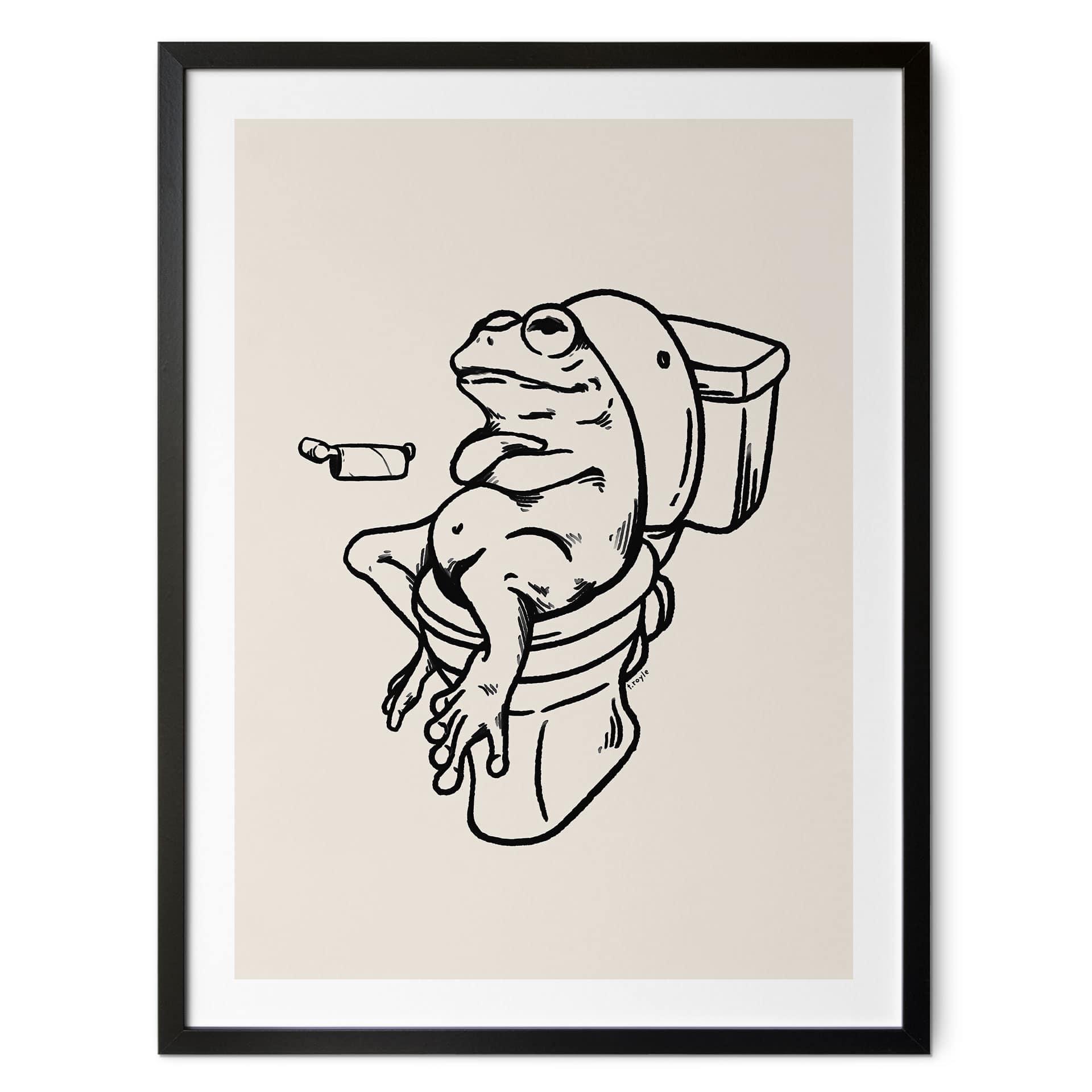 Plakat Venter på toilettet - Humoristisk illustration af en frø - Royle