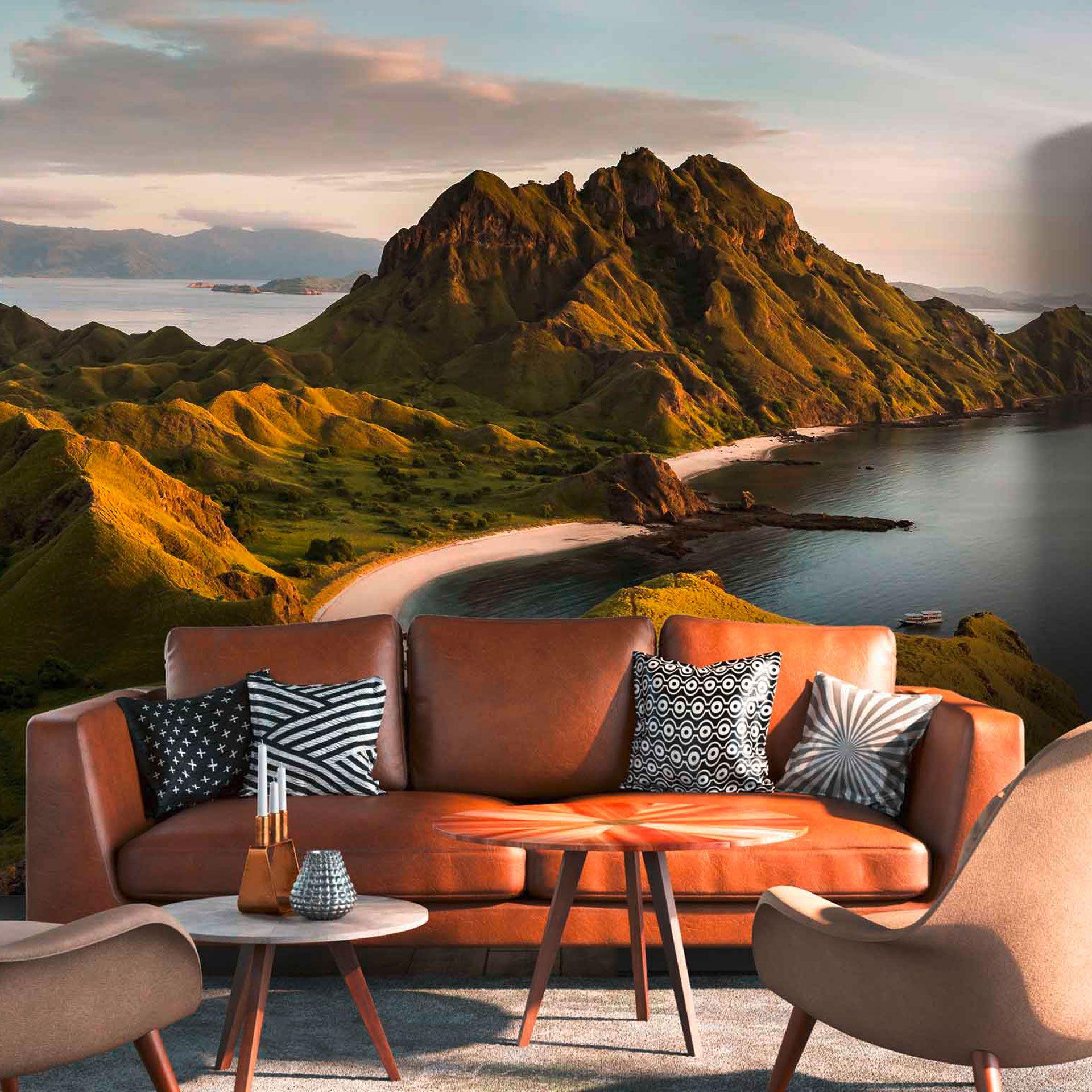 PadarIslandscape tapet i grøngrå - non-woven tapet Designwalls 2 - 2,55 x 3,5 m