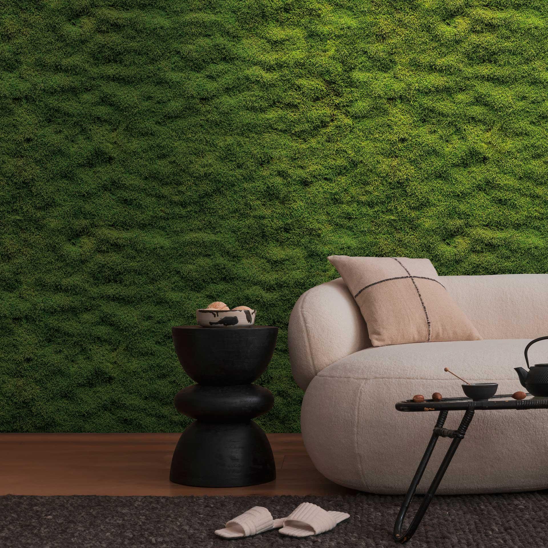 mos tapet i grøn - non-woven tapet naturlook - stue tapet