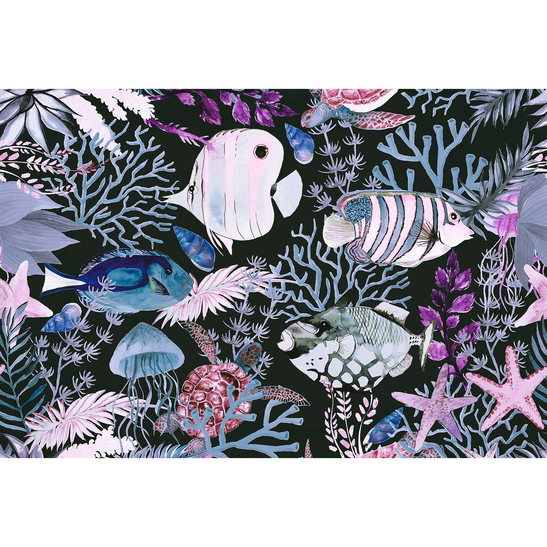 Livingwalls papier peint photo ARTist Underwater avec poissons et coraux bleus, roses, noirs