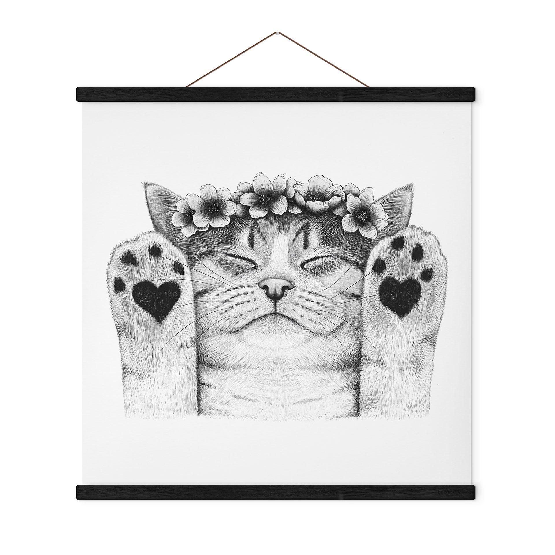 Póster de tela Lindo gato con patas de corazón - Korenkova - Cuadrado