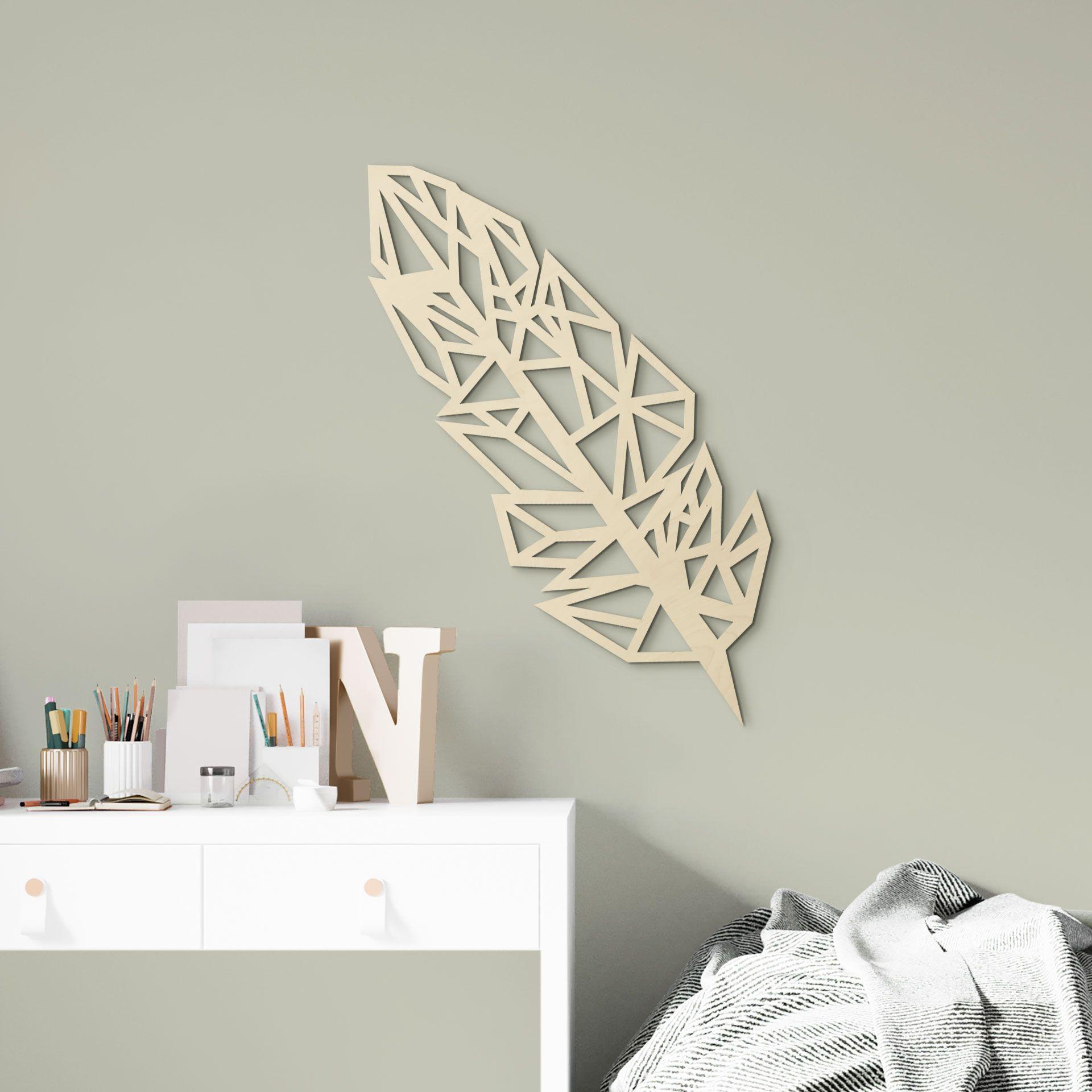 Decoración en madera de álamo - Pluma de origami