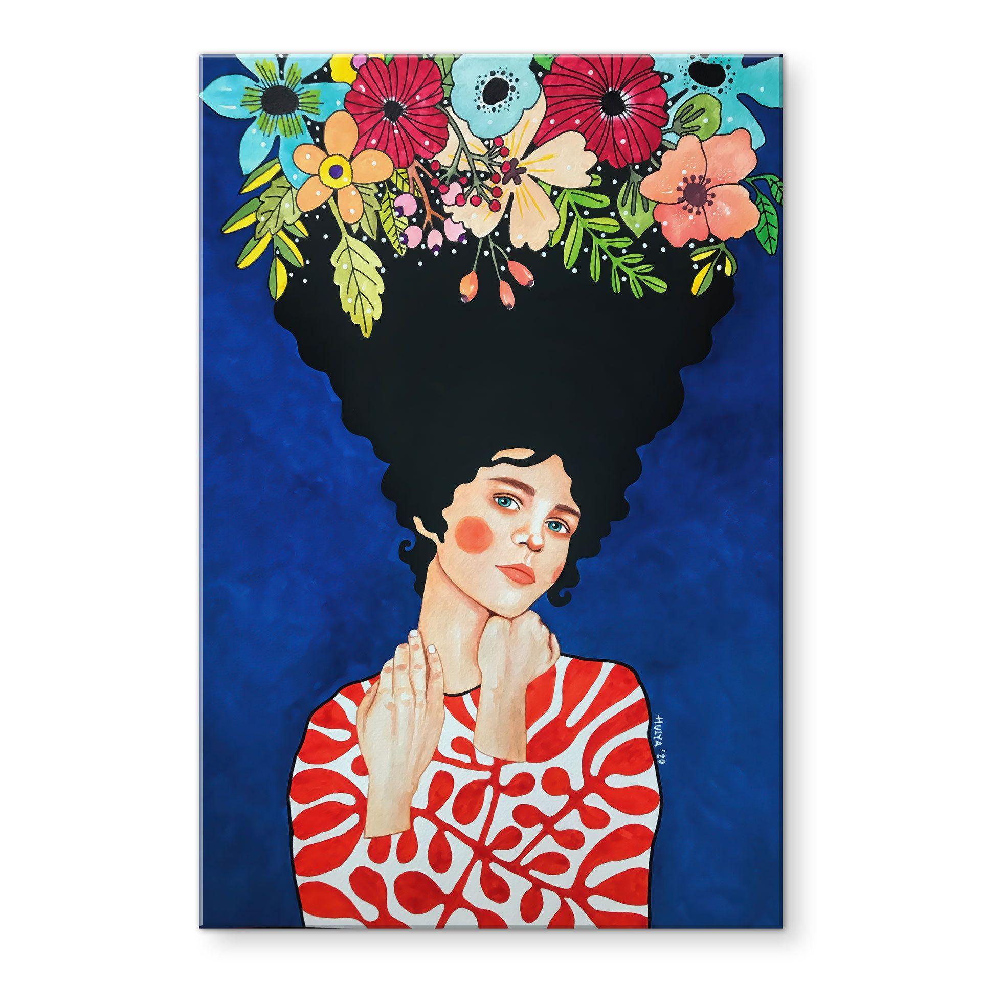 Acrylglas afbeelding Vrouw met bloemen in het haar - Hülya