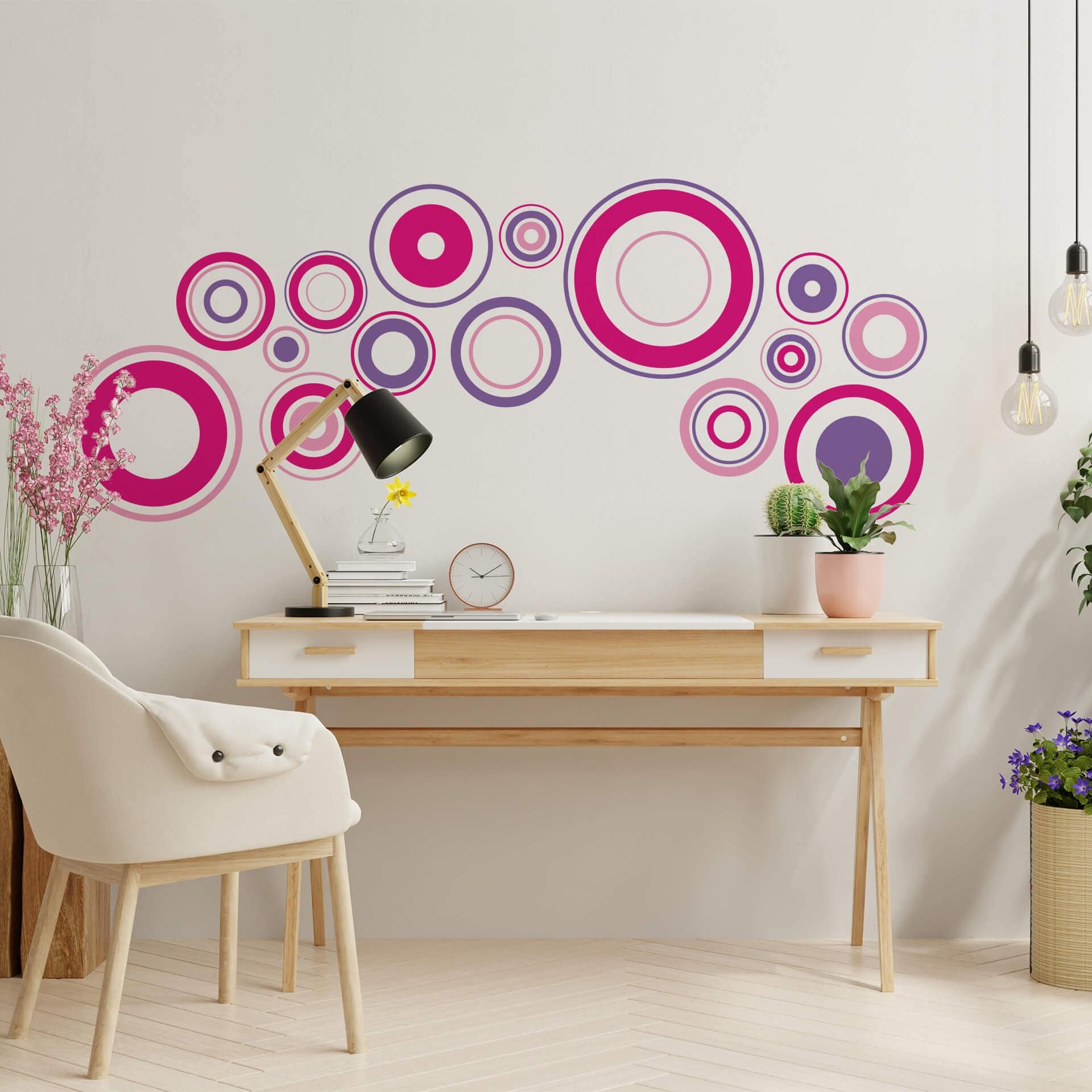 Sticker mural - Disques rétro fuchsia