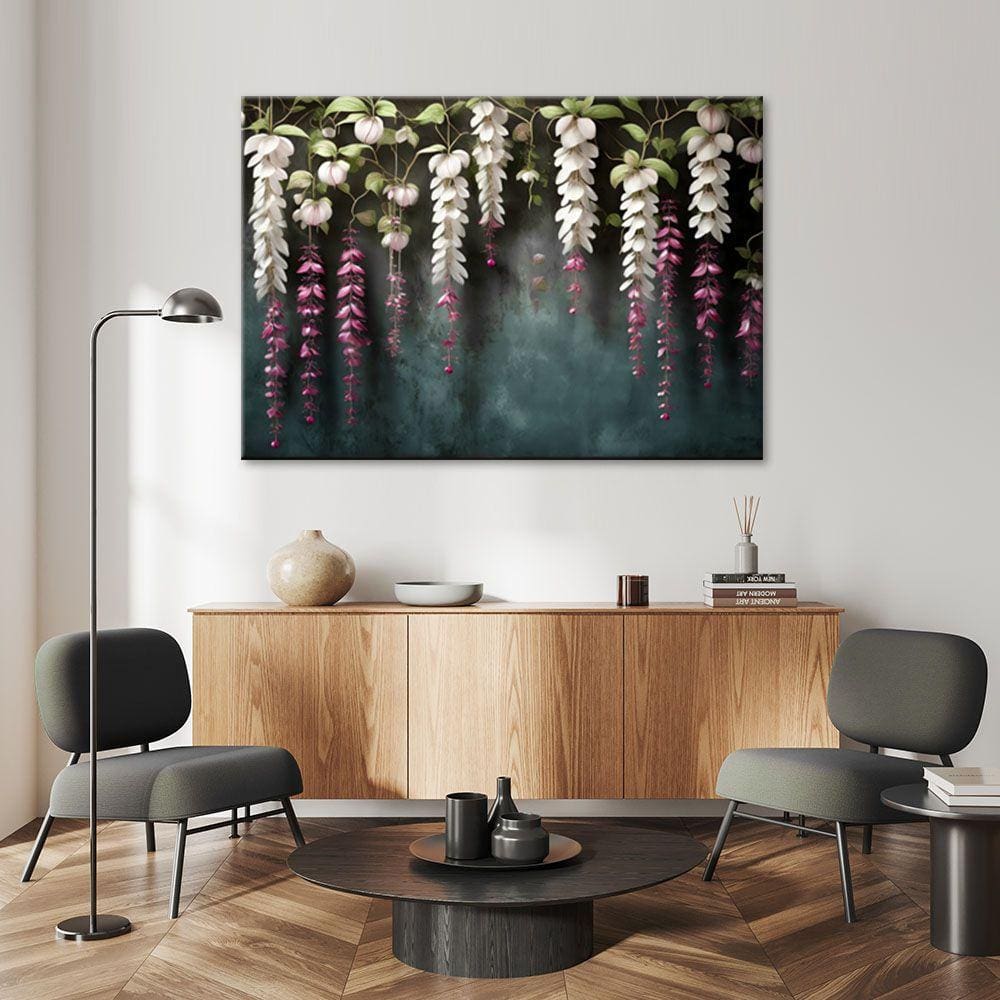 Canvasbillede, Hængende blåregnblomster