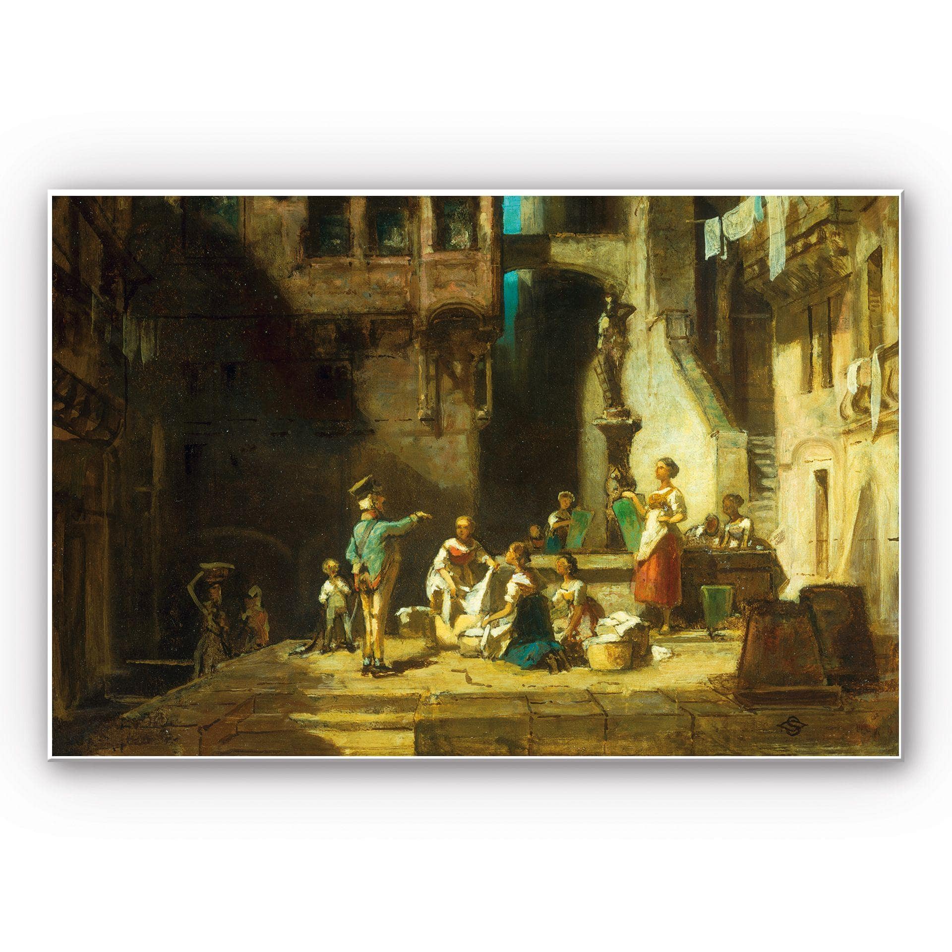 Tableau Forex - Spitzweg - Les lessiveuses à la fontaine