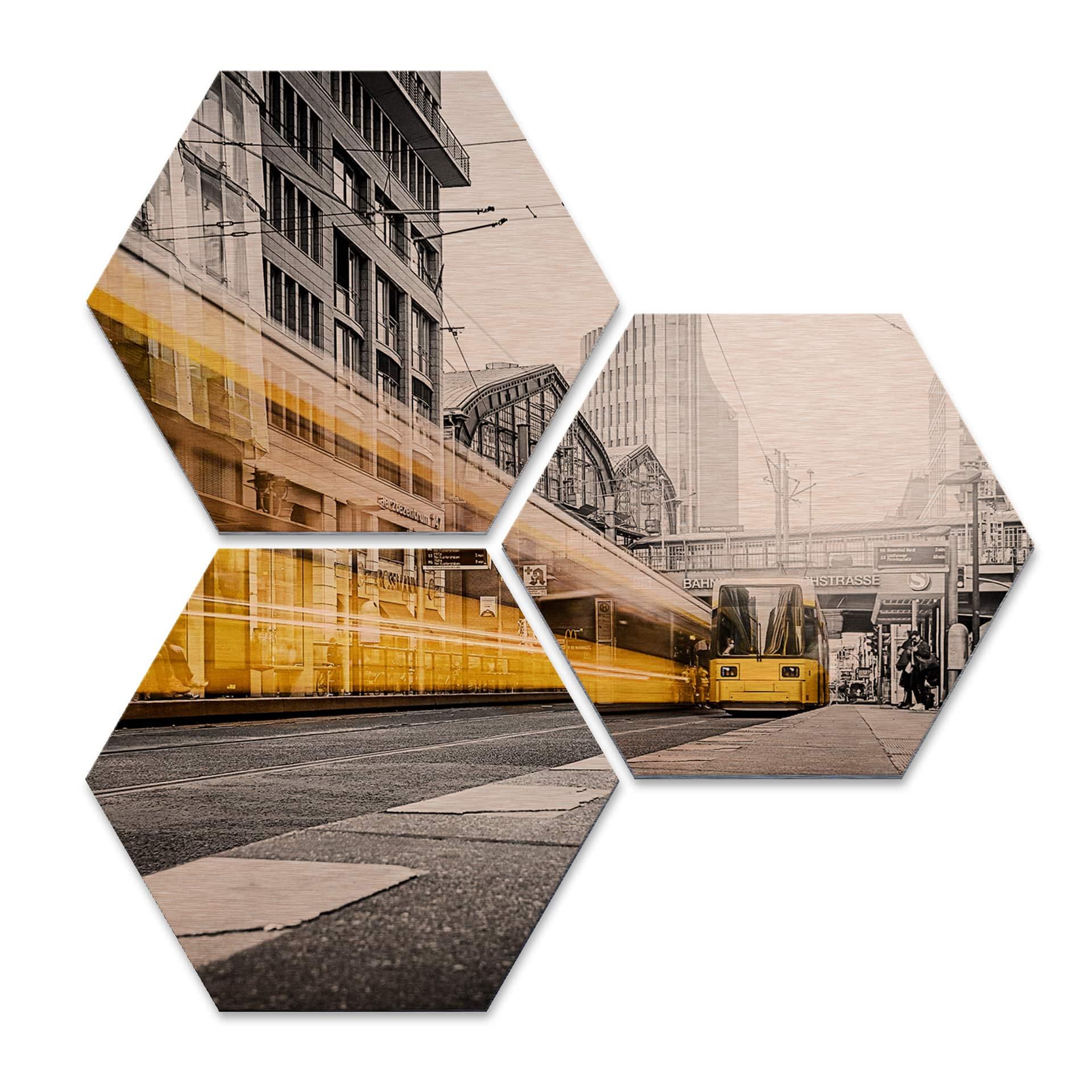 Hexagone - Alu-Dibond-Effet cuivré - Berlin Friedrichstrasse 02 (Set de 3)