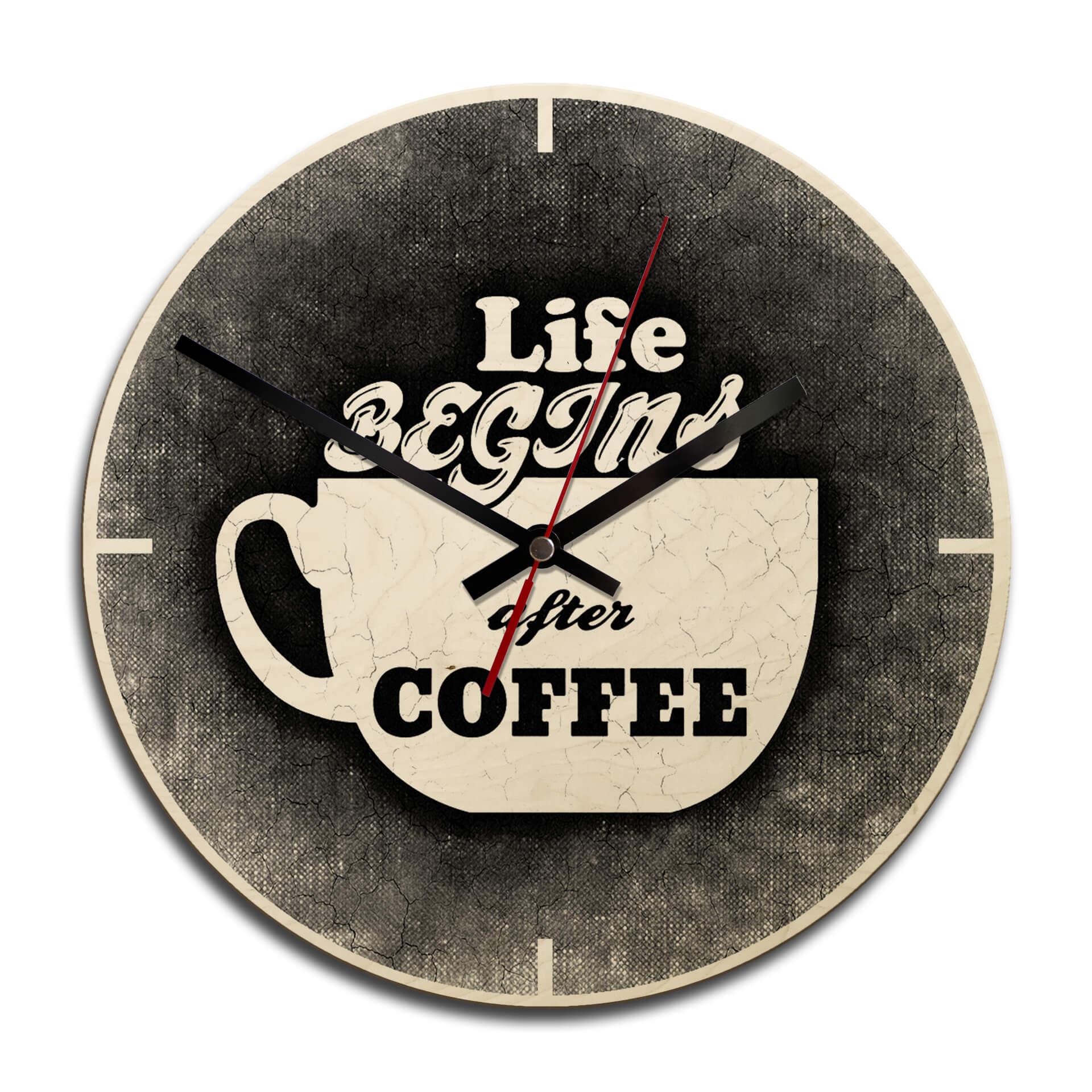 Horloge murale en bois - Life begins after Coffee 02