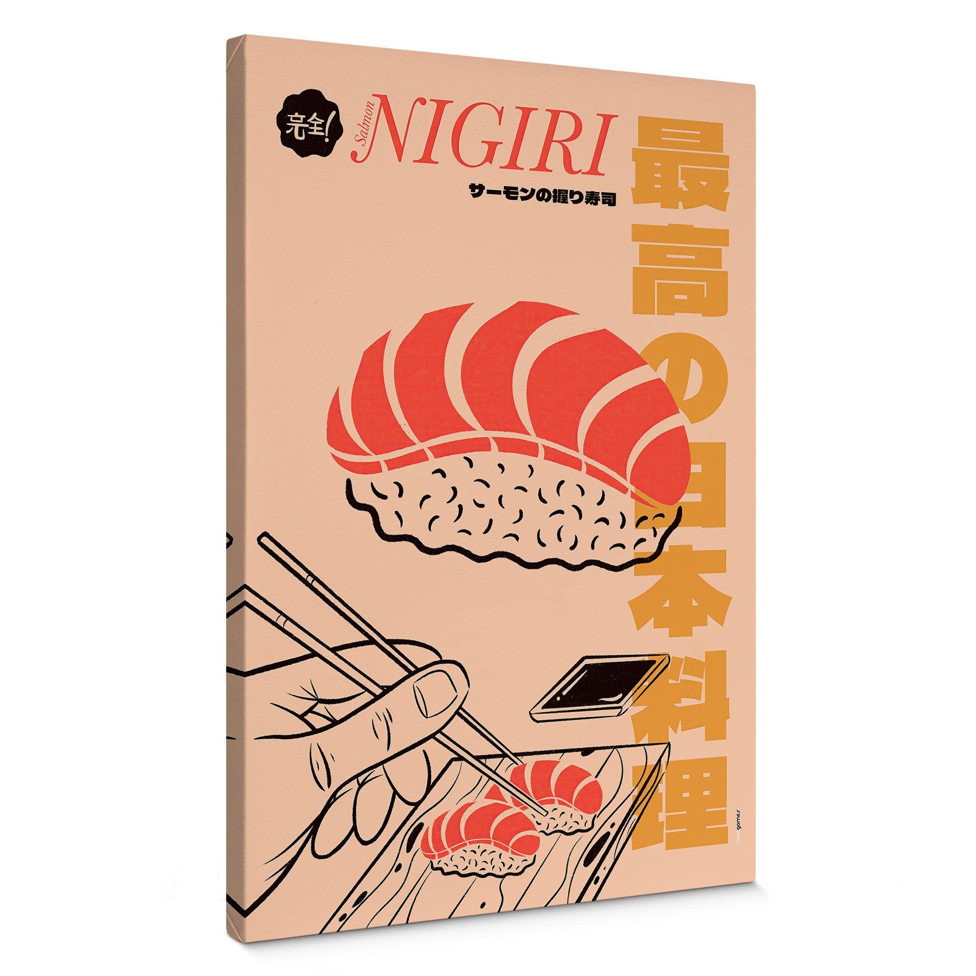 Lærredsprint - Vintage japansk køkken - Sushi Salmon Nigiri - Gomes