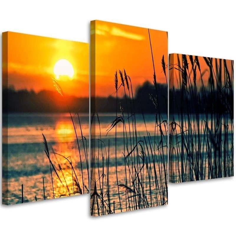 3 stykke lærredsprint, Sunset Lake Grass Nature