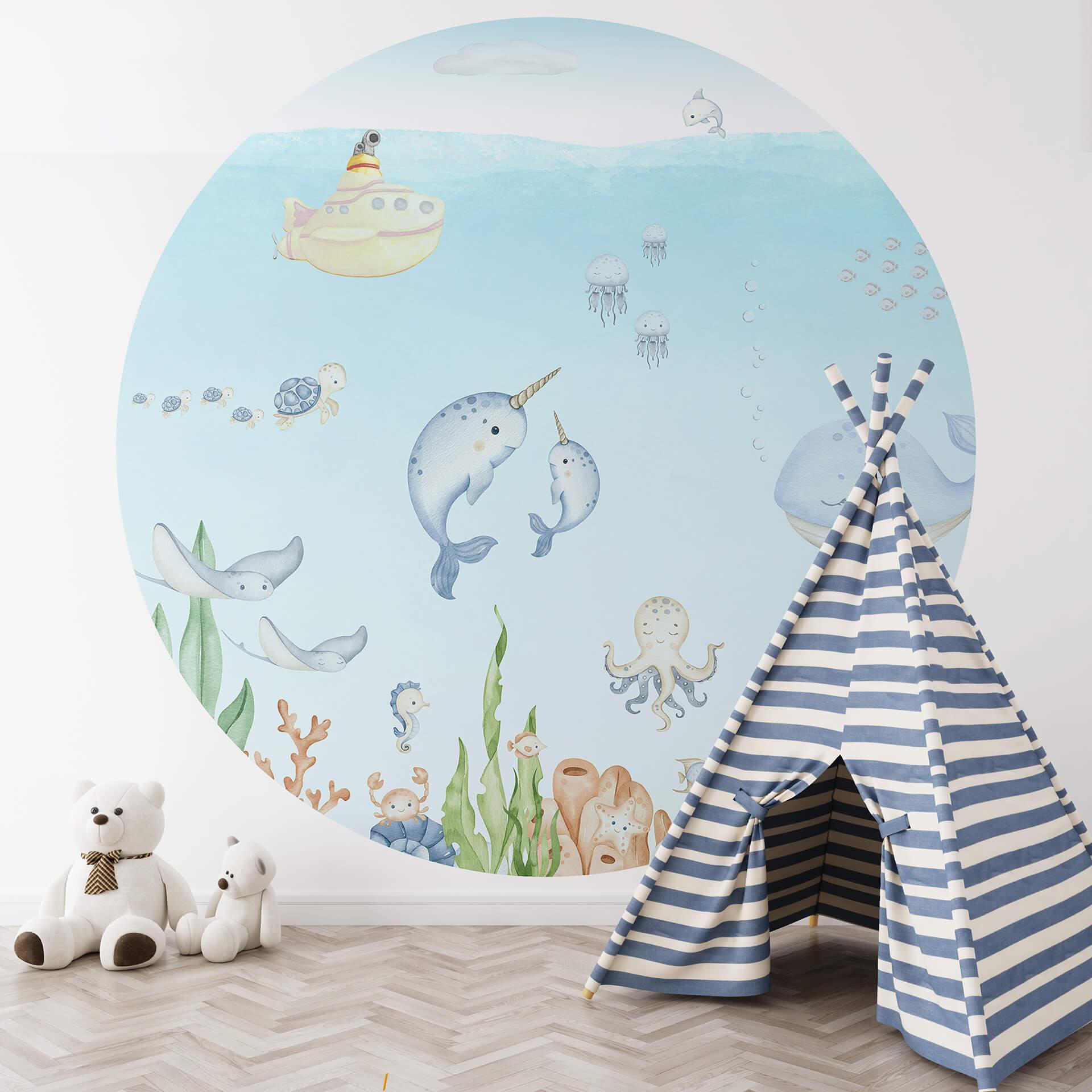 Tapet cirkel Oliver Robins - Underwater Friends - vliesetapet/selvklæbende non-woven tapet