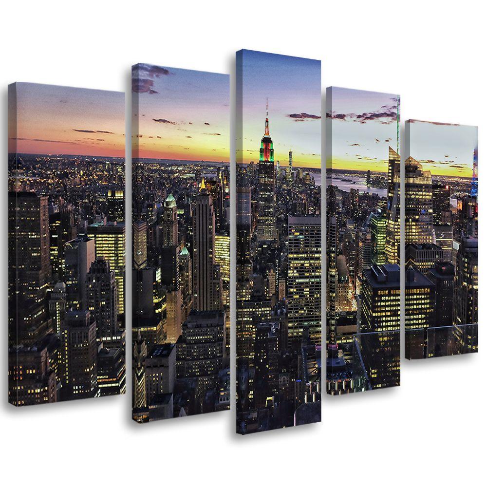 Lærredstryk 5 stykker, New York Skyline City