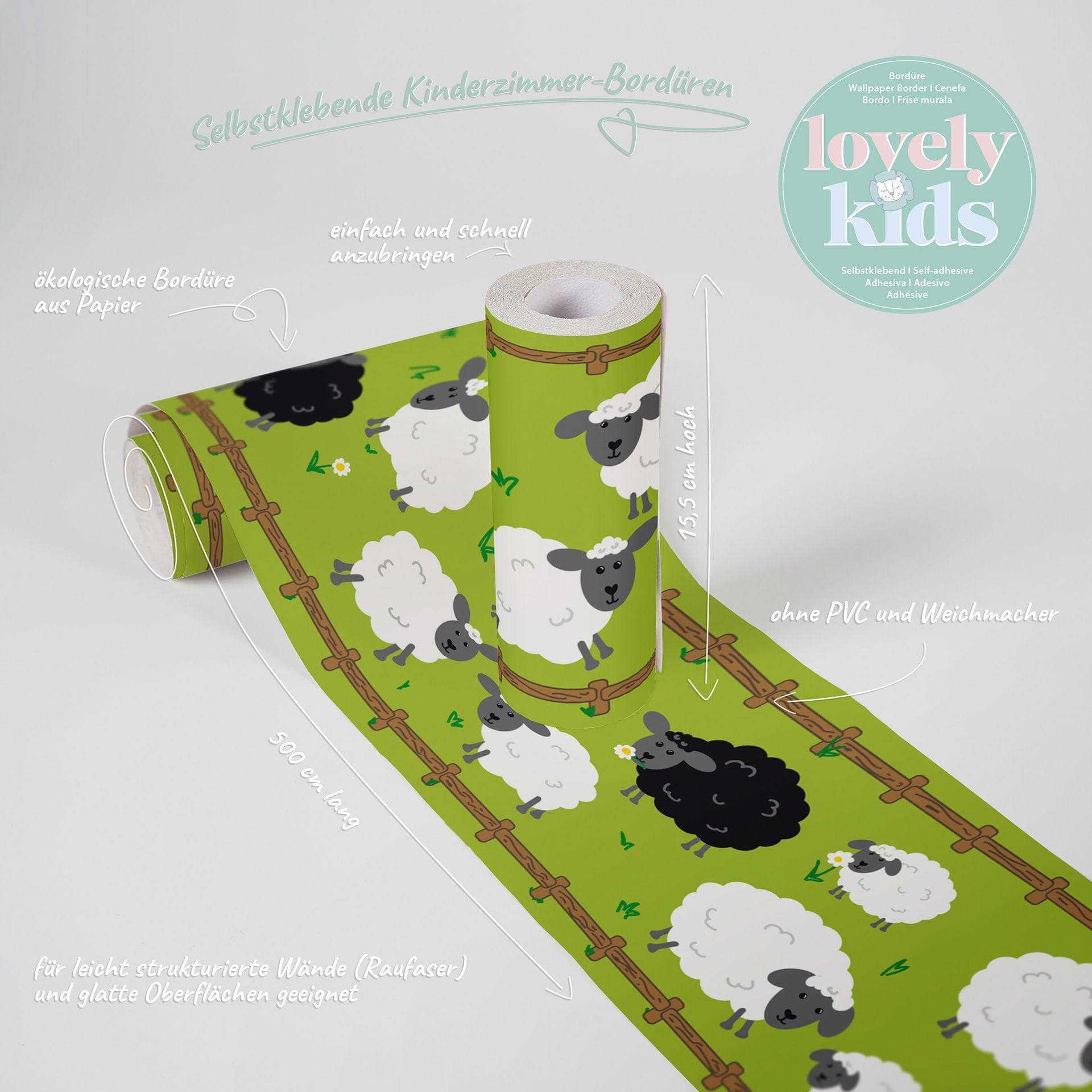 A.S. Création Lovely Kids Frise autocollante enfant - Vert, Noir