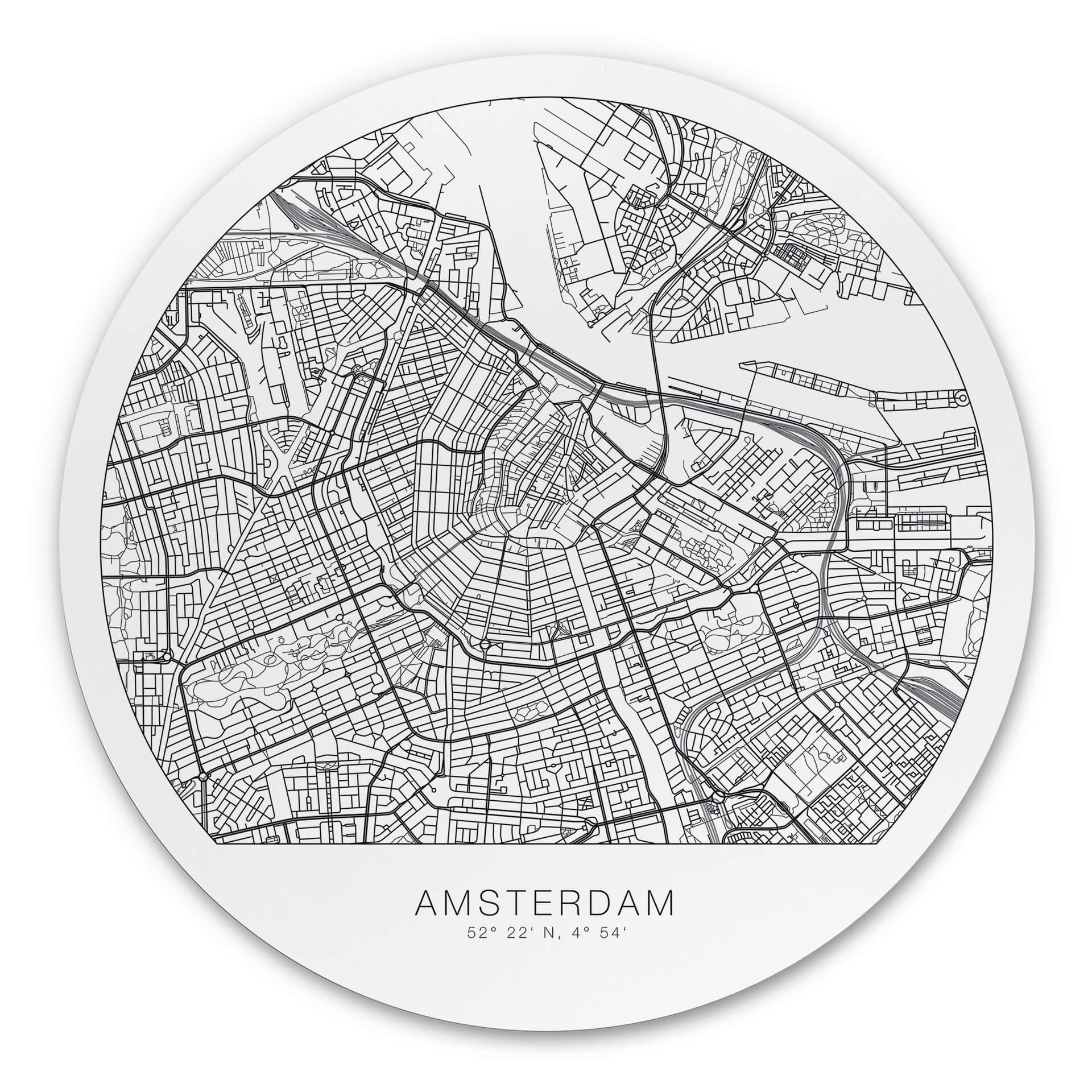 Tableau sur alu-Dibond rond plan d'Amsterdam