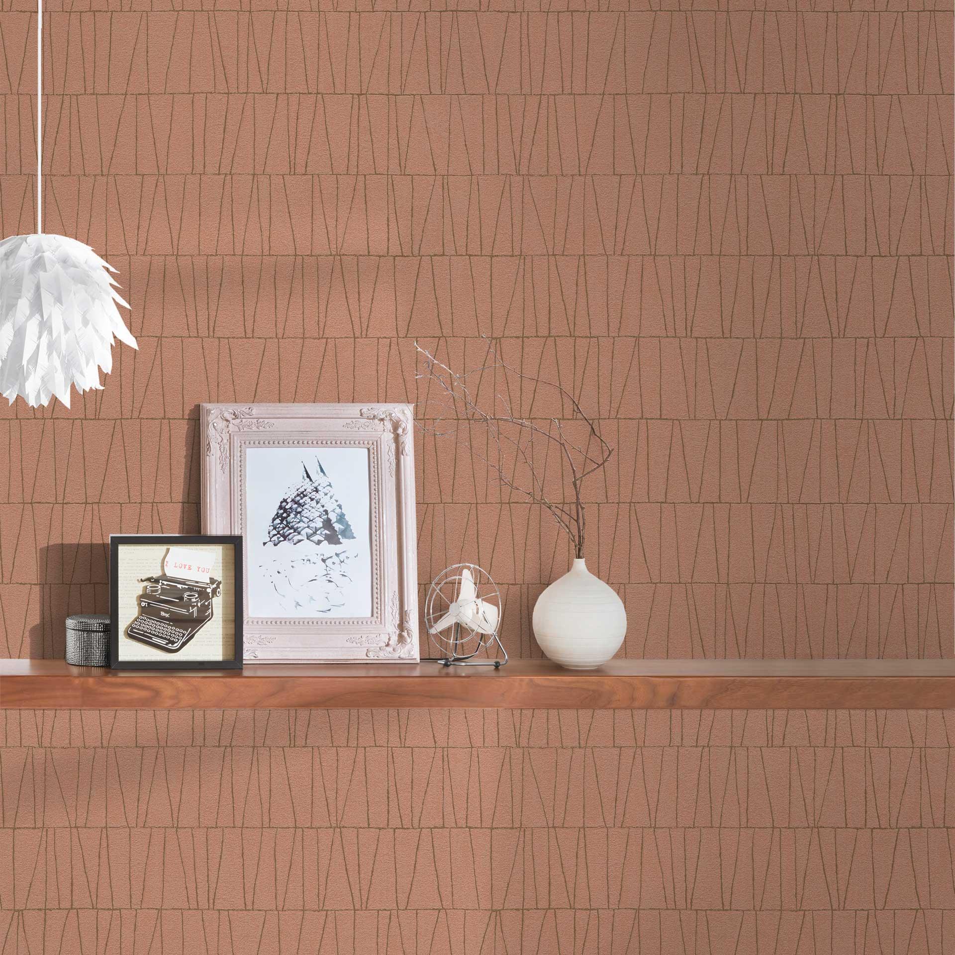 grafisk tapet med stregmønster rosa guld - linieret grafisk mønster tapet - non-woven tapet