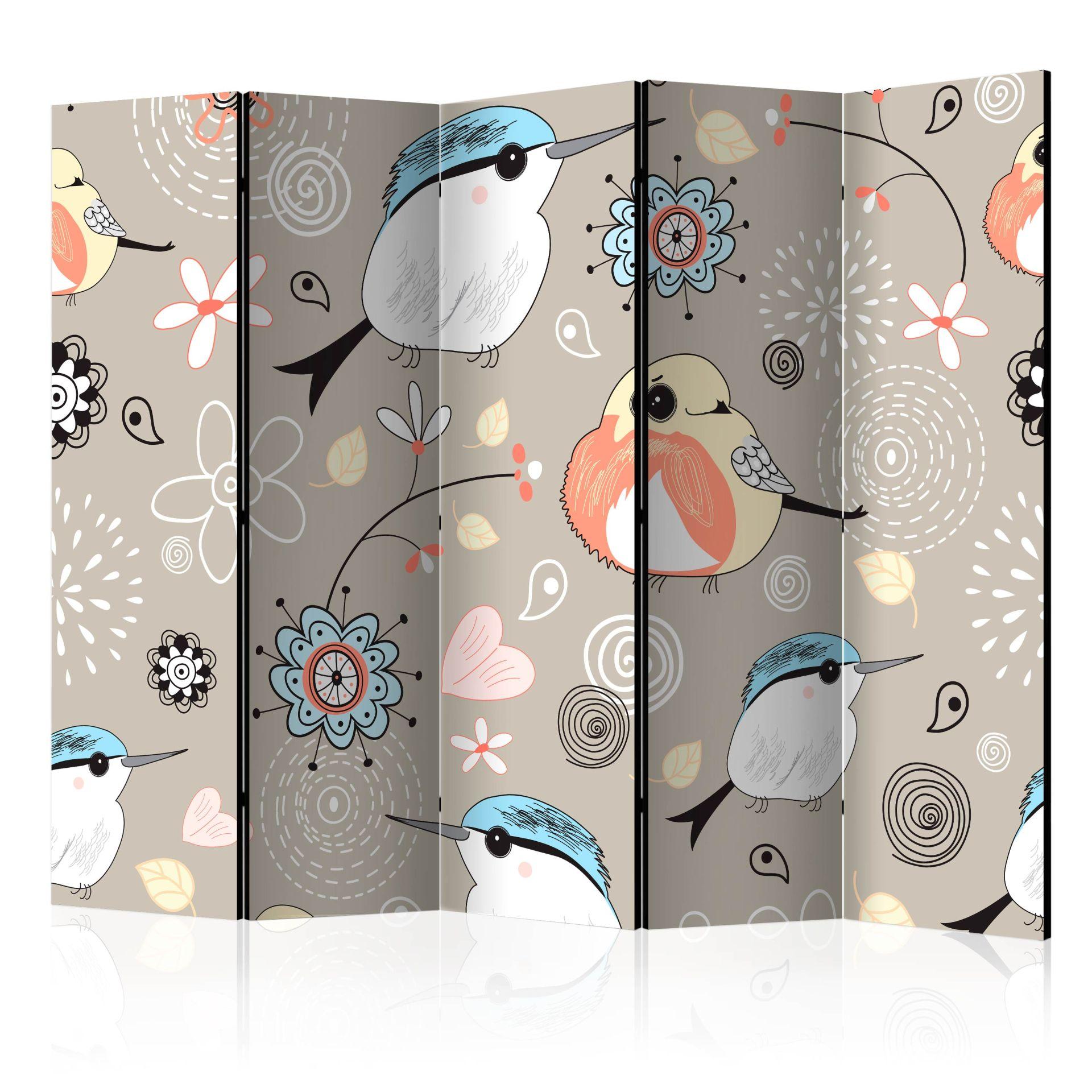 Screen room divider - Søde fugle, 3-delt