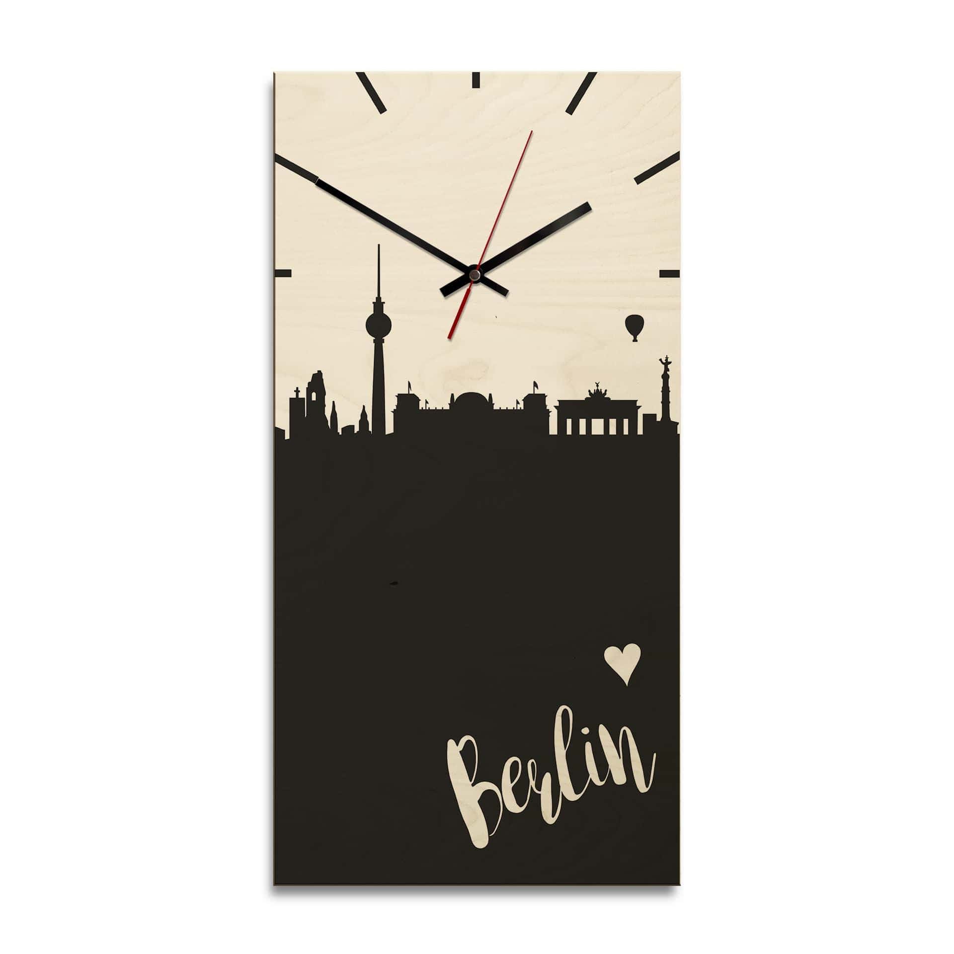 Horloge murale en bois - Skyline Berlin rectangulaire